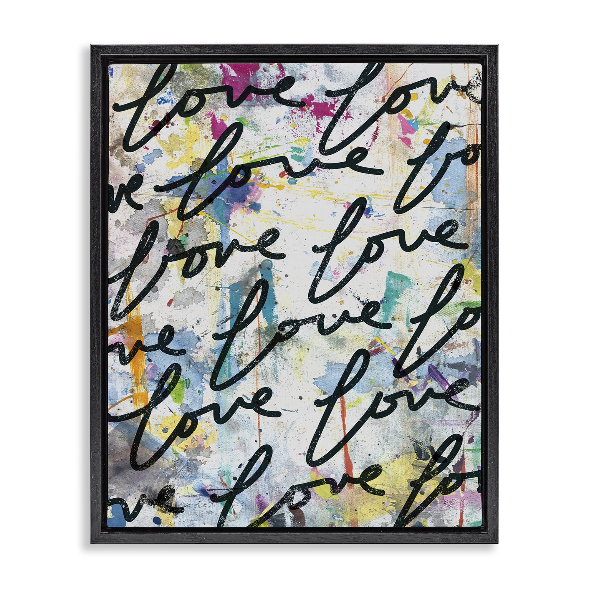 Stupell Industries Love Words Pattern Typography Painting Black Floater Framed Art Print Wall Art, 17 x 21