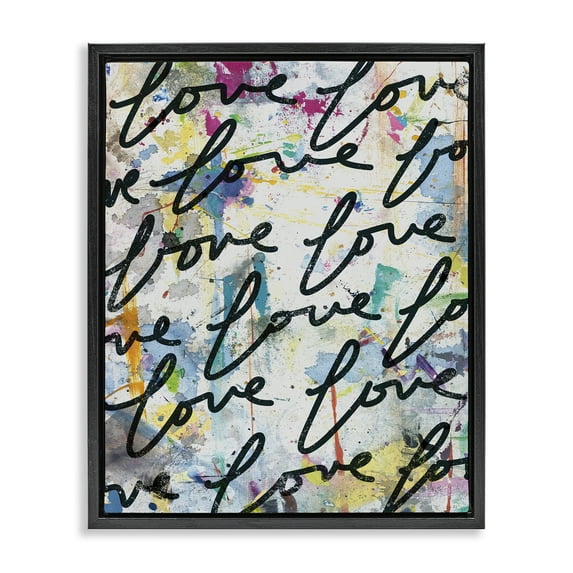 Stupell Industries Love Words Pattern Typography Painting Black Floater Framed Art Print Wall Art, 25 x 31