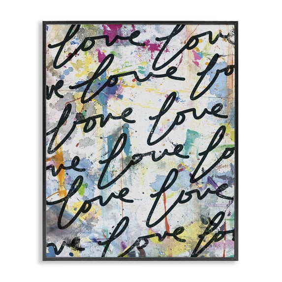 Stupell Industries Love Words Pattern Typography Painting Black Framed Art Print Wall Art, 11 x 14