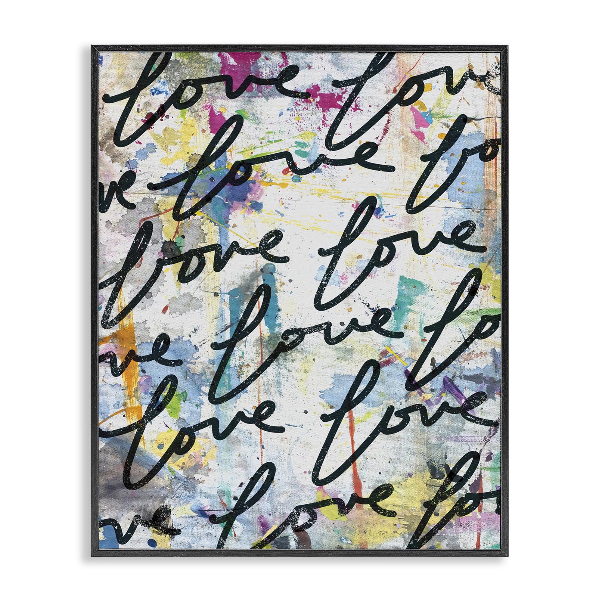Stupell Industries Love Words Pattern Typography Painting Black Framed Art Print Wall Art, 16 x 20
