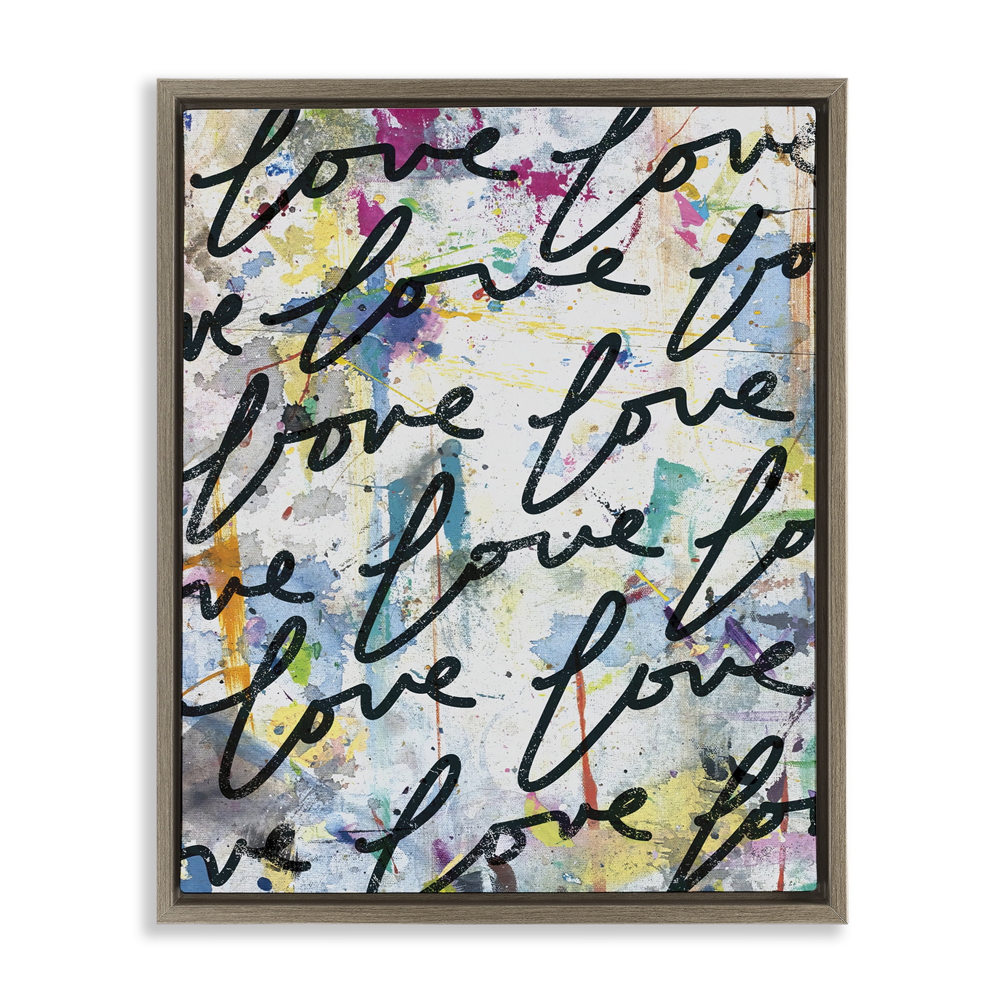 Stupell Industries Love Words Pattern Typography Painting Brown Floater Framed Art Print Wall Art, 17 x 21