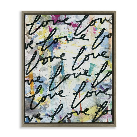 Stupell Industries Love Words Pattern Typography Painting Brown Floater Framed Art Print Wall Art, 25 x 31