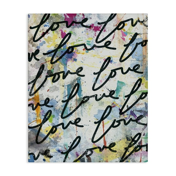 Stupell Industries Love Words Pattern Typography Painting Gallery Wrapped Canvas Art Print Wall Art, 16 x 20