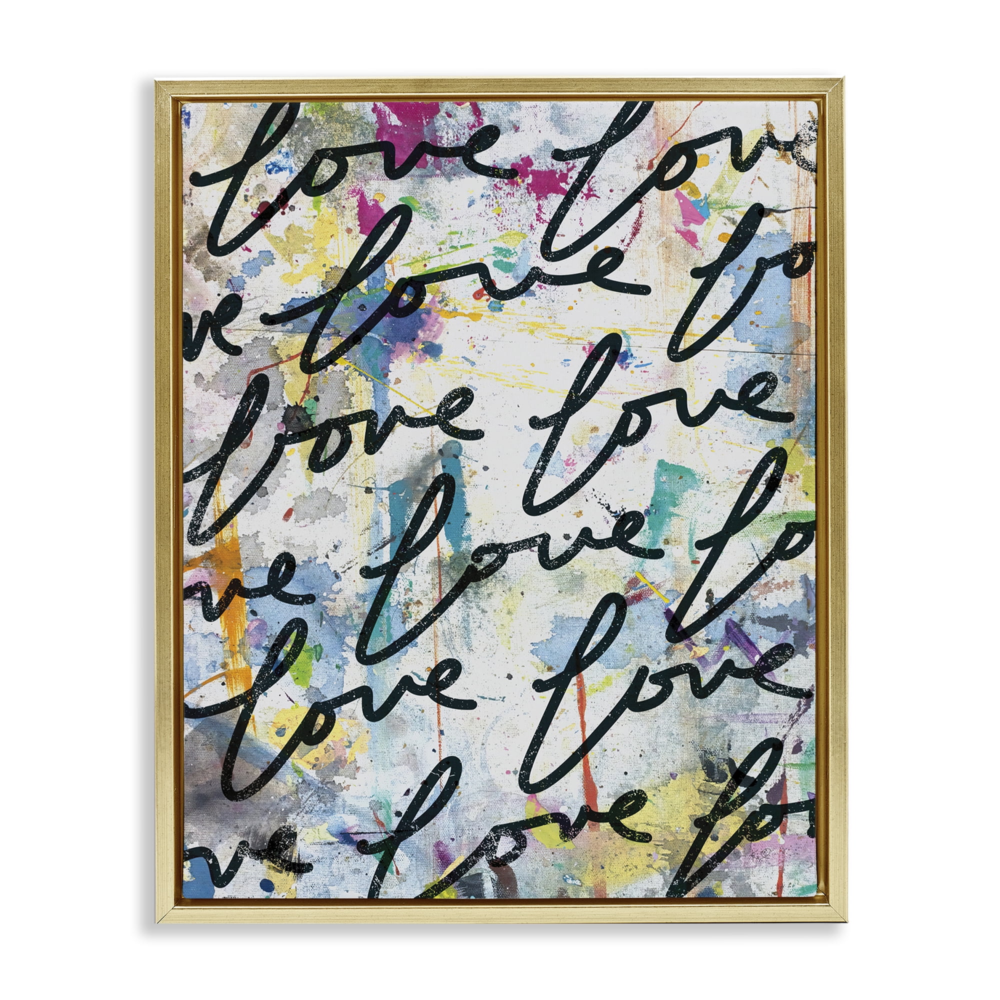 Stupell Industries Love Words Pattern Typography Painting Gold Floater Framed Art Print Wall Art, 25 x 31