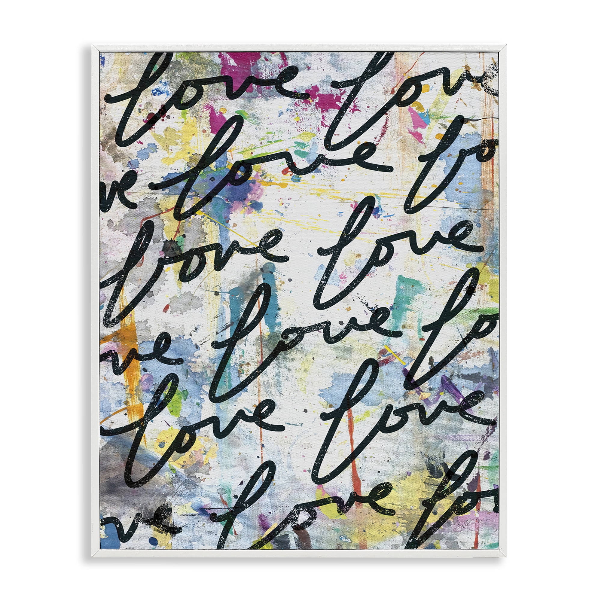 Stupell Industries Love Words Pattern Typography Painting White Framed Art Print Wall Art, 11 x 14