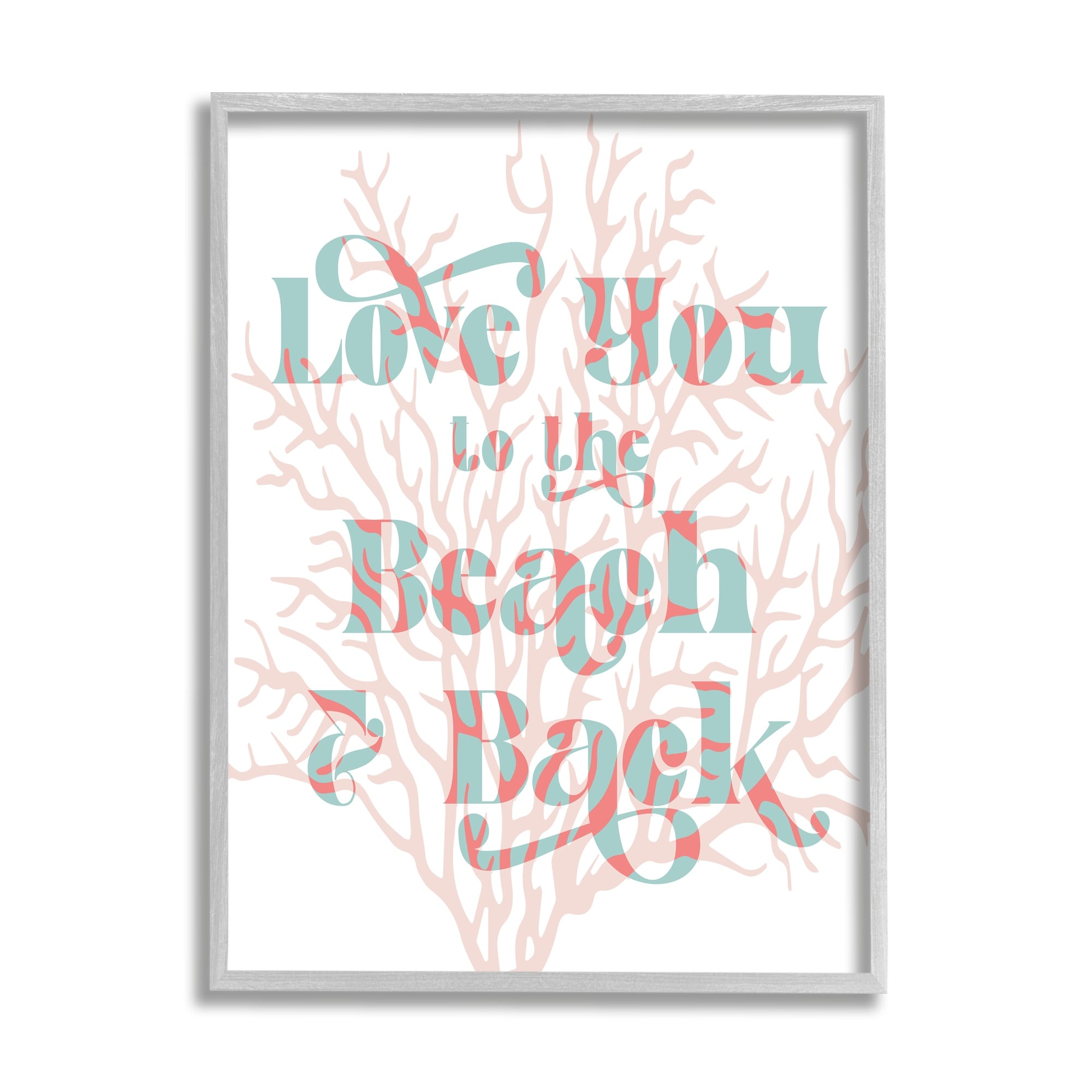 Stupell Industries Love You Beach Layered Coral Lettering Romance Graphic Art Gray Framed Art Print Wall Art, Design by Daphne Polselli