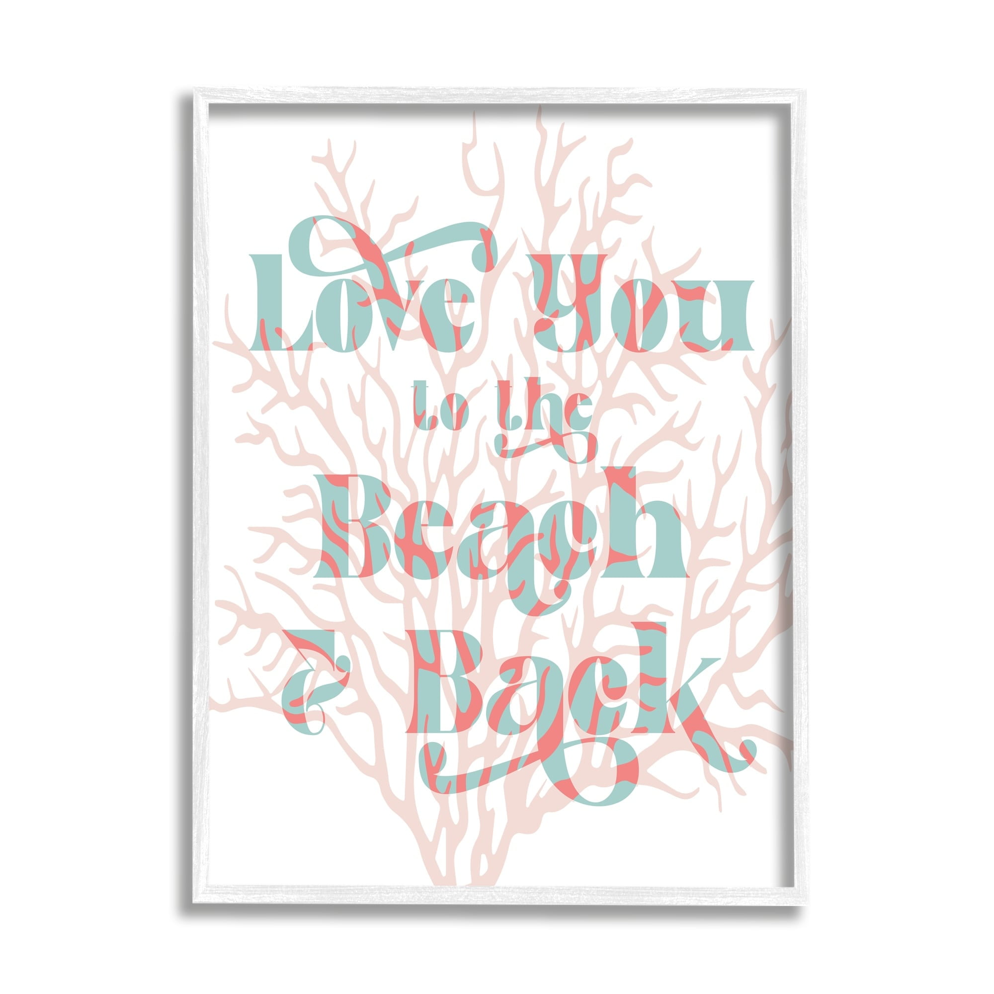 Stupell Industries Love You Beach Layered Coral Lettering Romance Graphic Art White Framed Art Print Wall Art, Design by Daphne Polselli