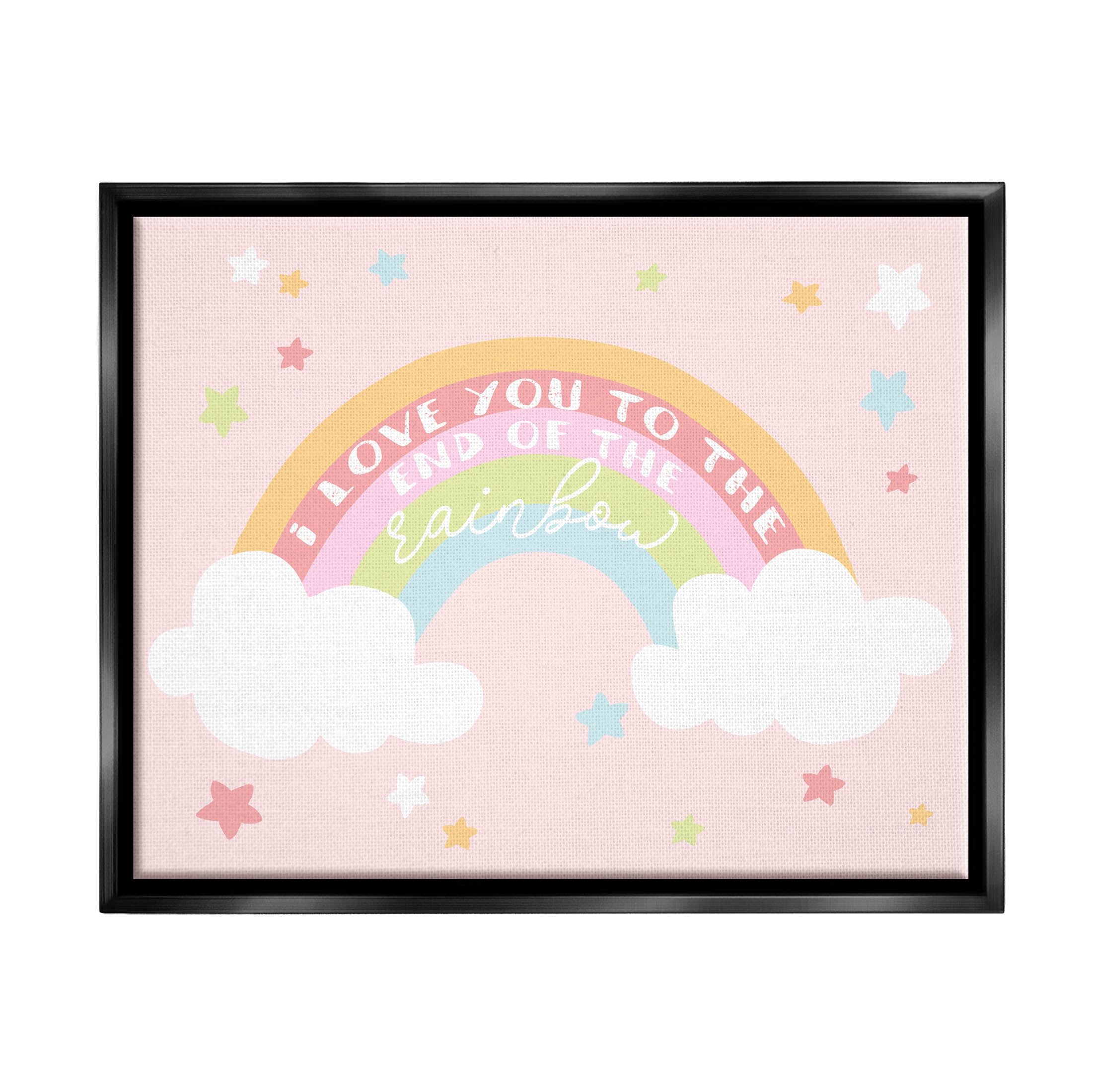 Stupell Industries Love You End Of Rainbow Phrase Graphic Art Jet Black Floating Framed Canvas Print Wall Art, Design by Lil' Rue