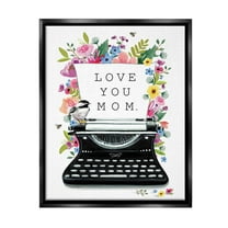 Stupell Industries Love You Mom Typewriter Botanical & Floral Painting Black Floater Framed Canvas Art Print Wall Art, 17 x 21