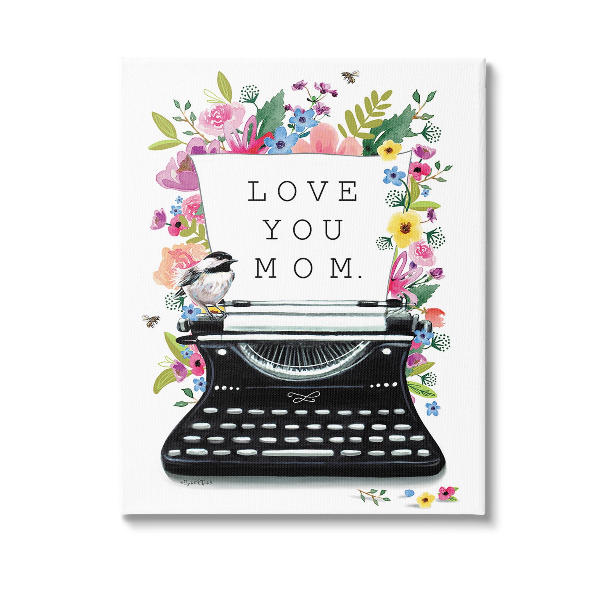 Stupell Industries Love You Mom Typewriter Botanical & Floral Painting Gallery Wrapped Canvas Art Print Wall Art, 24 x 30