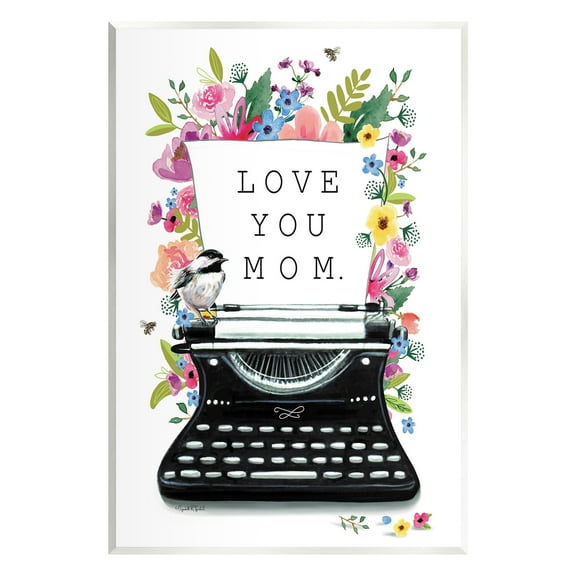 Stupell Industries Love You Mom Typewriter Botanical & Floral Painting Unframed Art Print Wall Art, 10 x 15