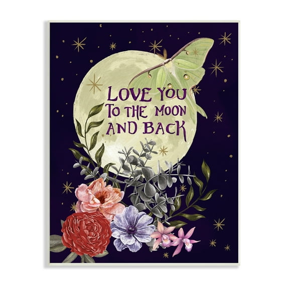 Stupell Industries Love You Moonlit Night Sky Luna Moth Flowers Graphic Art Unframed Art Print Wall Art, Design by Raquel Maciel