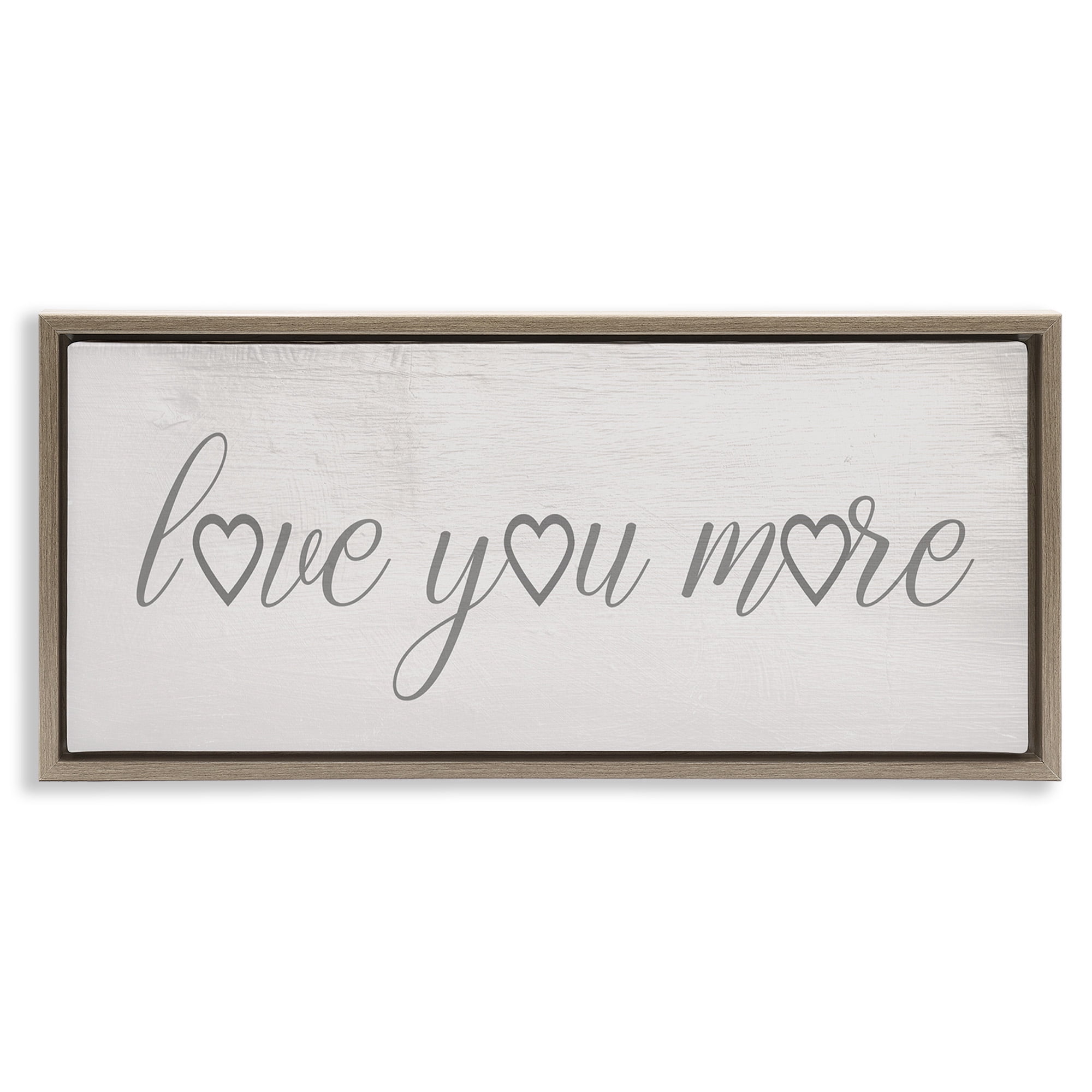 Stupell Industries Love You More Heart Icon Typography Painting Brown Floater Framed Canvas Art Print Wall Art, 25 x 11