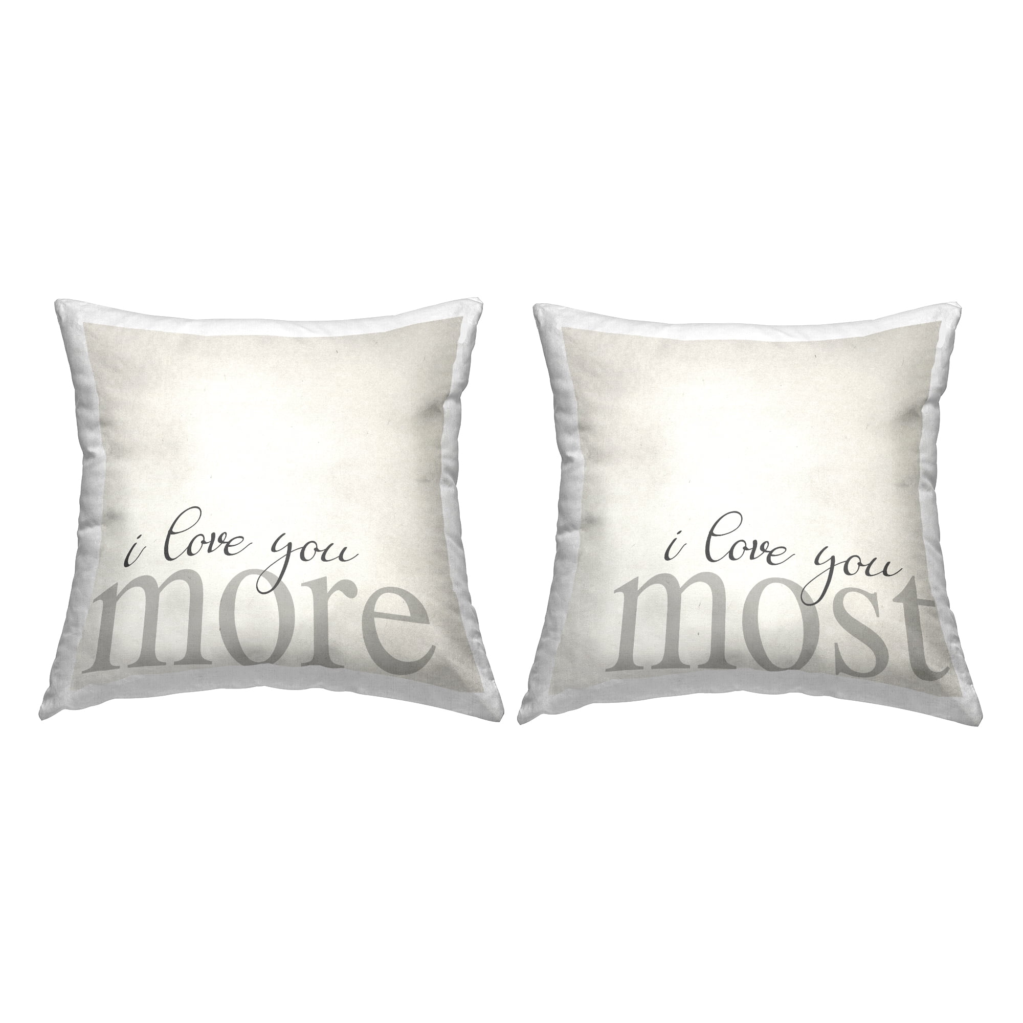 Set of 2 Off-White Typography Design Throw Pillows