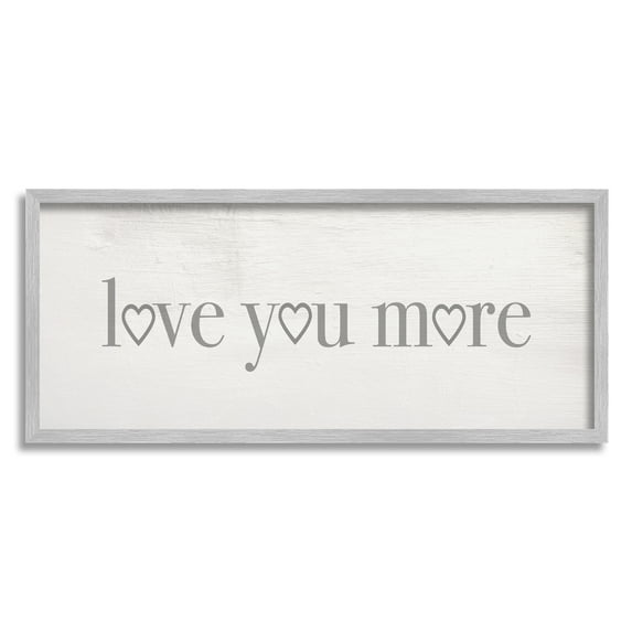 Stupell Industries Love You More Romantic Phrase Heart Typography Modern Painting Gray Framed Art Print Wall Art, 10 x 24, Design by Daphne Polselli