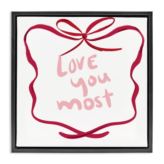 Stupell Industries Love You Most in Ribbon Black Framed Floater Canvas Wall Art design by Lucille Price, 18 x 18