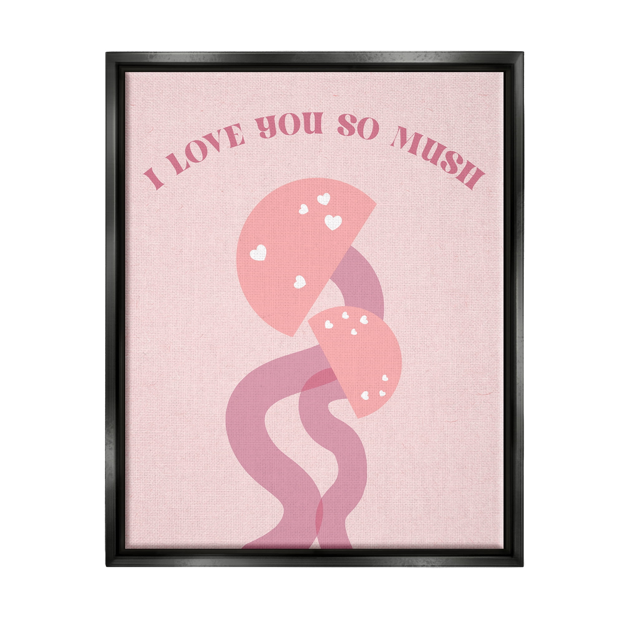 Stupell Industries Love You Pink Mushrooms Botanical & Floral Painting Black Floater Framed Canvas Art Print Wall Art, 25 x 31