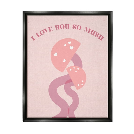 Stupell Industries Love You Pink Mushrooms Botanical & Floral Painting Black Floater Framed Canvas Art Print Wall Art, 25 x 31