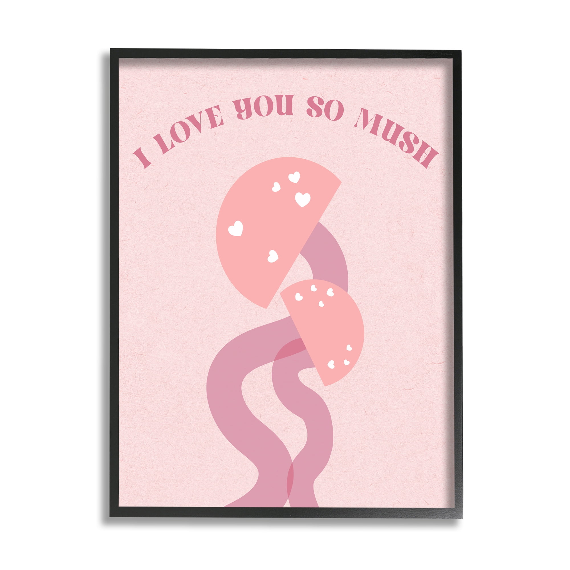 Stupell Industries Love You Pink Mushrooms Botanical & Floral Painting Black Framed Art Print Wall Art, 24 x 30