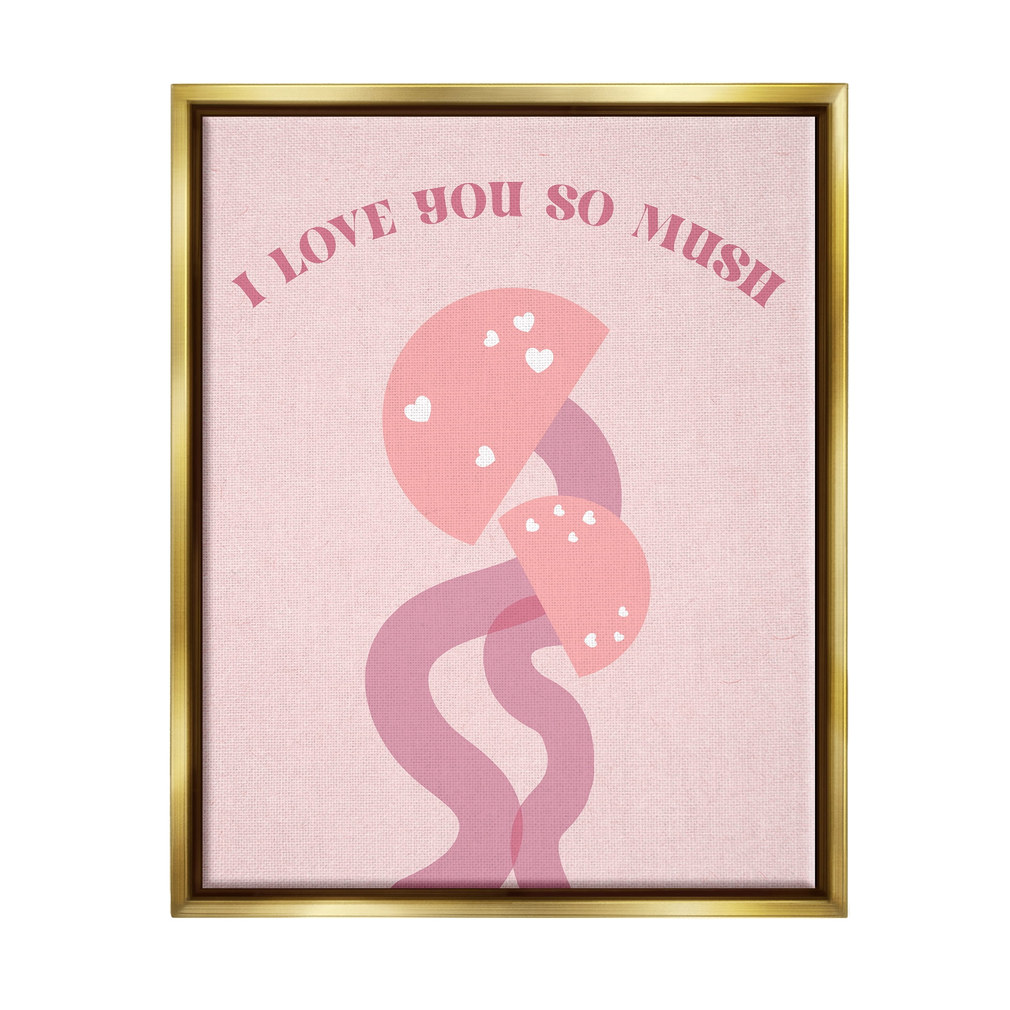 Stupell Industries Love You Pink Mushrooms Botanical & Floral Painting Gold Floater Framed Canvas Art Print Wall Art, 25 x 31