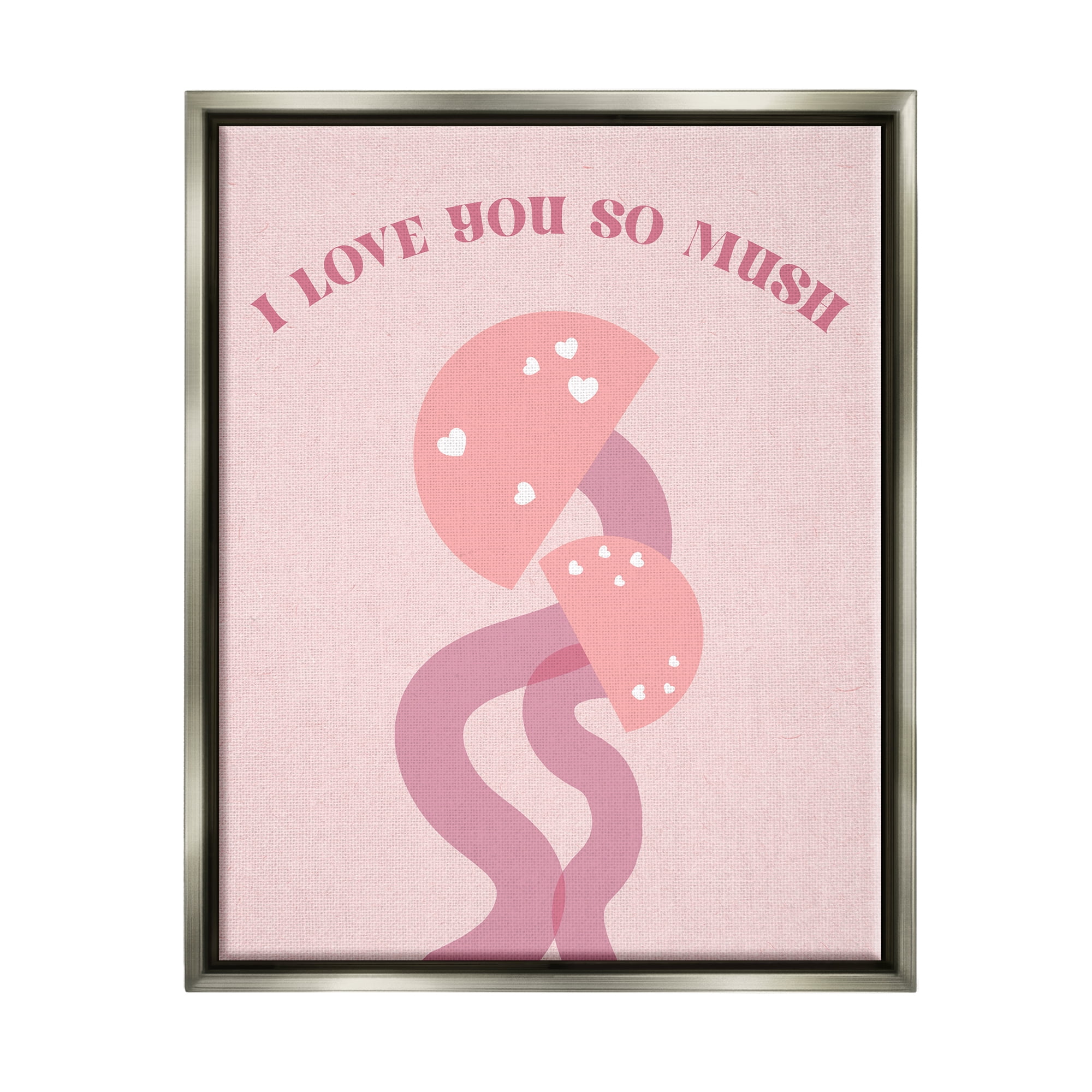 Stupell Industries Love You Pink Mushrooms Botanical & Floral Painting Gray Floater Framed Canvas Art Print Wall Art, 17 x 21
