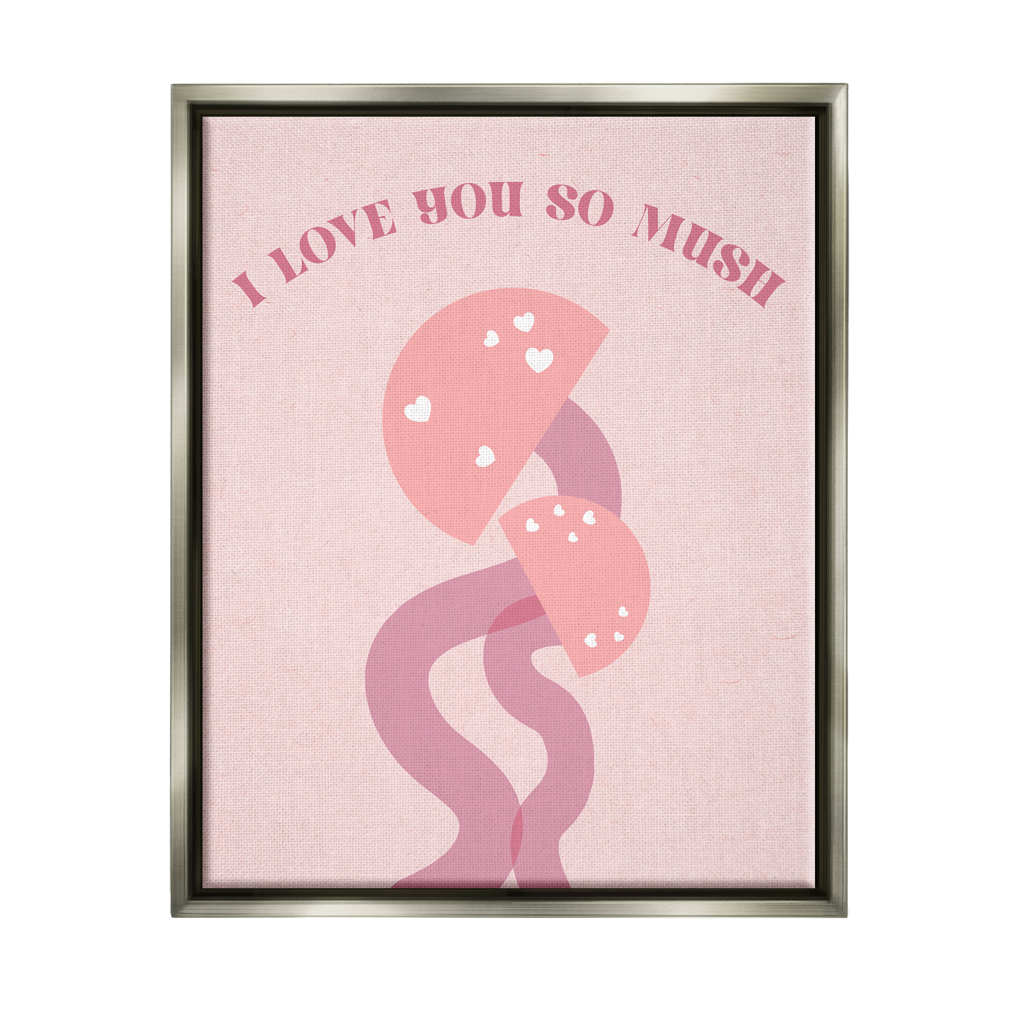 Stupell Industries Love You Pink Mushrooms Botanical & Floral Painting Gray Floater Framed Canvas Art Print Wall Art, 25 x 31