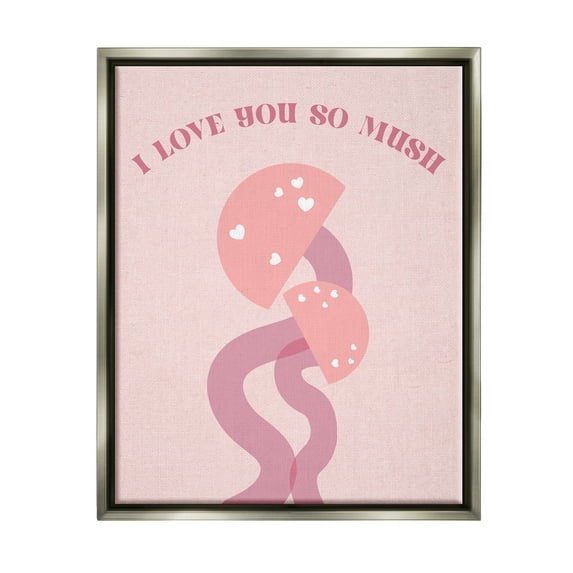 Stupell Industries Love You Pink Mushrooms Botanical & Floral Painting Gray Floater Framed Canvas Art Print Wall Art, 25 x 31