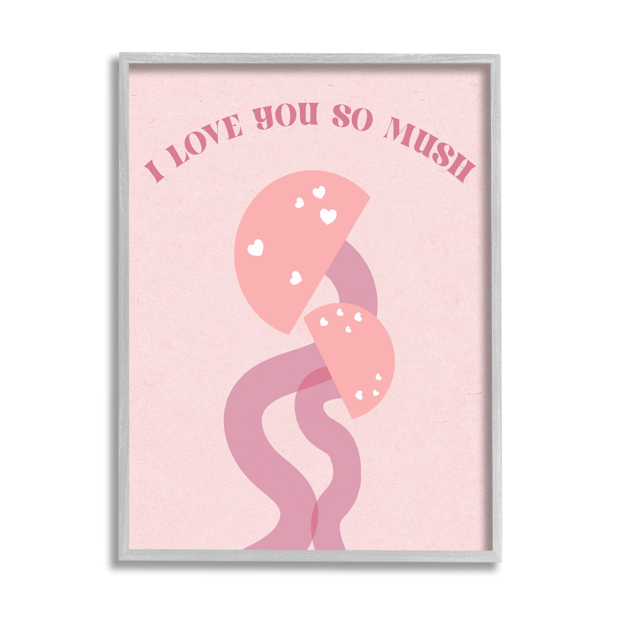 Stupell Industries Love You Pink Mushrooms Botanical & Floral Painting Gray Framed Art Print Wall Art, 16 x 20