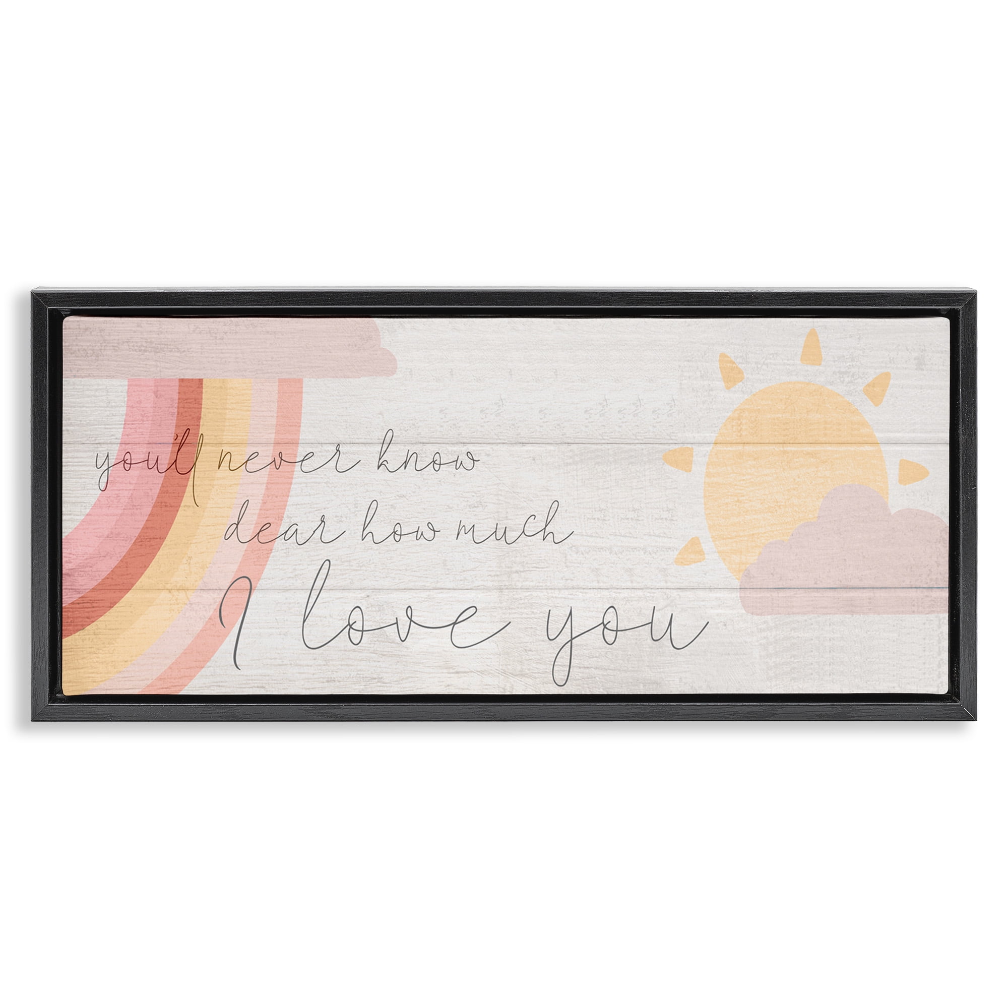 Stupell Industries Love You Pink Rainbow Phrase Typography Painting Black Floater Framed Canvas Art Print Wall Art, 31 x 14