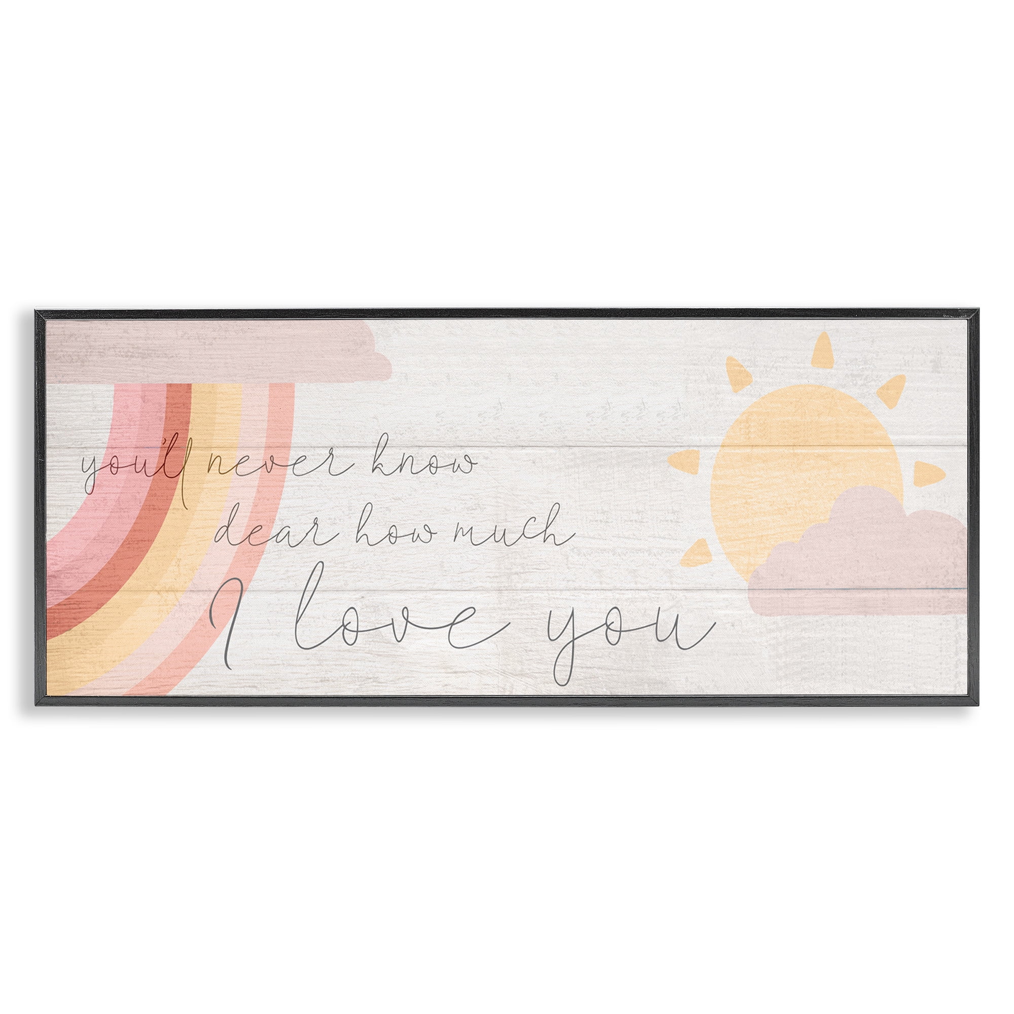 Stupell Industries Love You Pink Rainbow Phrase Typography Painting Black Framed Art Print Wall Art, 30 x 13