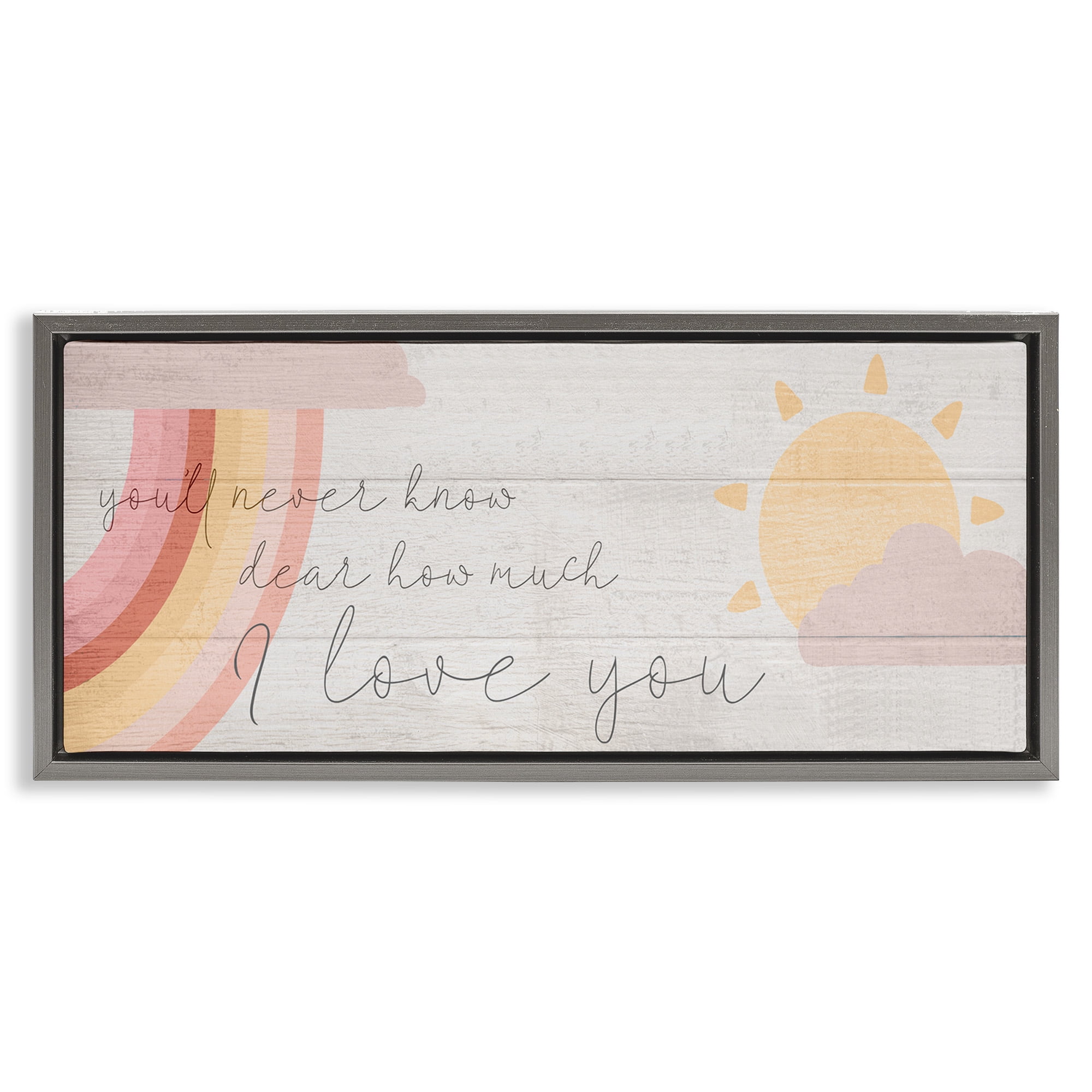 Stupell Industries Love You Pink Rainbow Phrase Typography Painting Gray Floater Framed Canvas Art Print Wall Art, 25 x 11