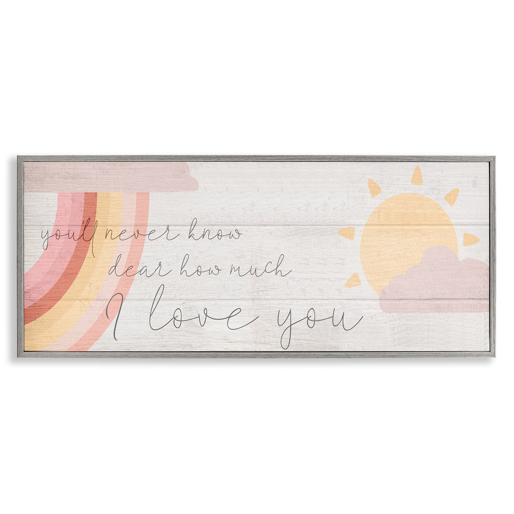 Stupell Industries Love You Pink Rainbow Phrase Typography Painting Gray Framed Art Print Wall Art, 24 x 10