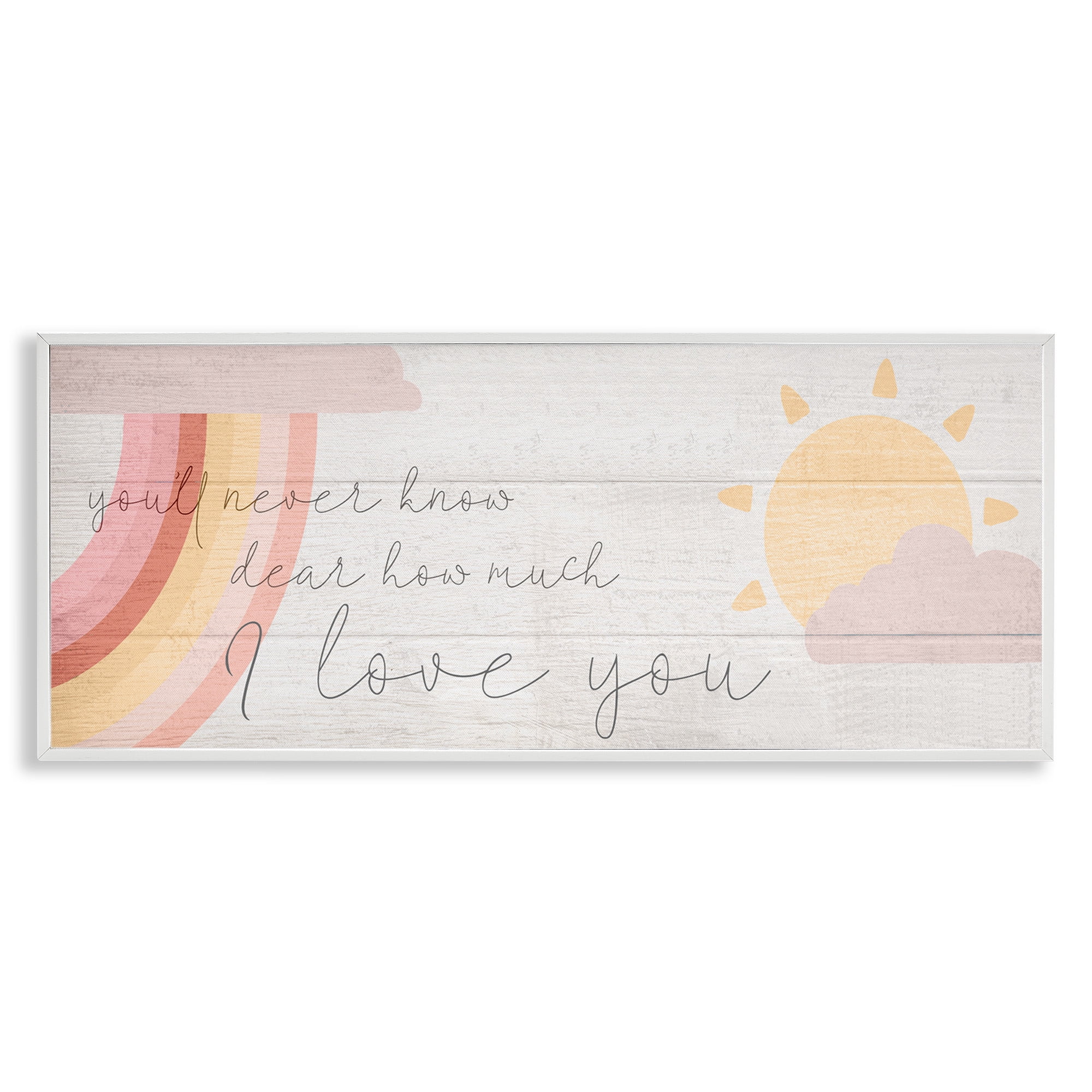 Stupell Industries Love You Pink Rainbow Phrase Typography Painting White Framed Art Print Wall Art, 30 x 13