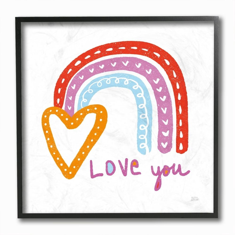 Stupell Industries Love You Rainbow Hearts Children's Blue Word Design Framed Wall Art Design by Melissa Averinos, 12" x 12", Black Framed