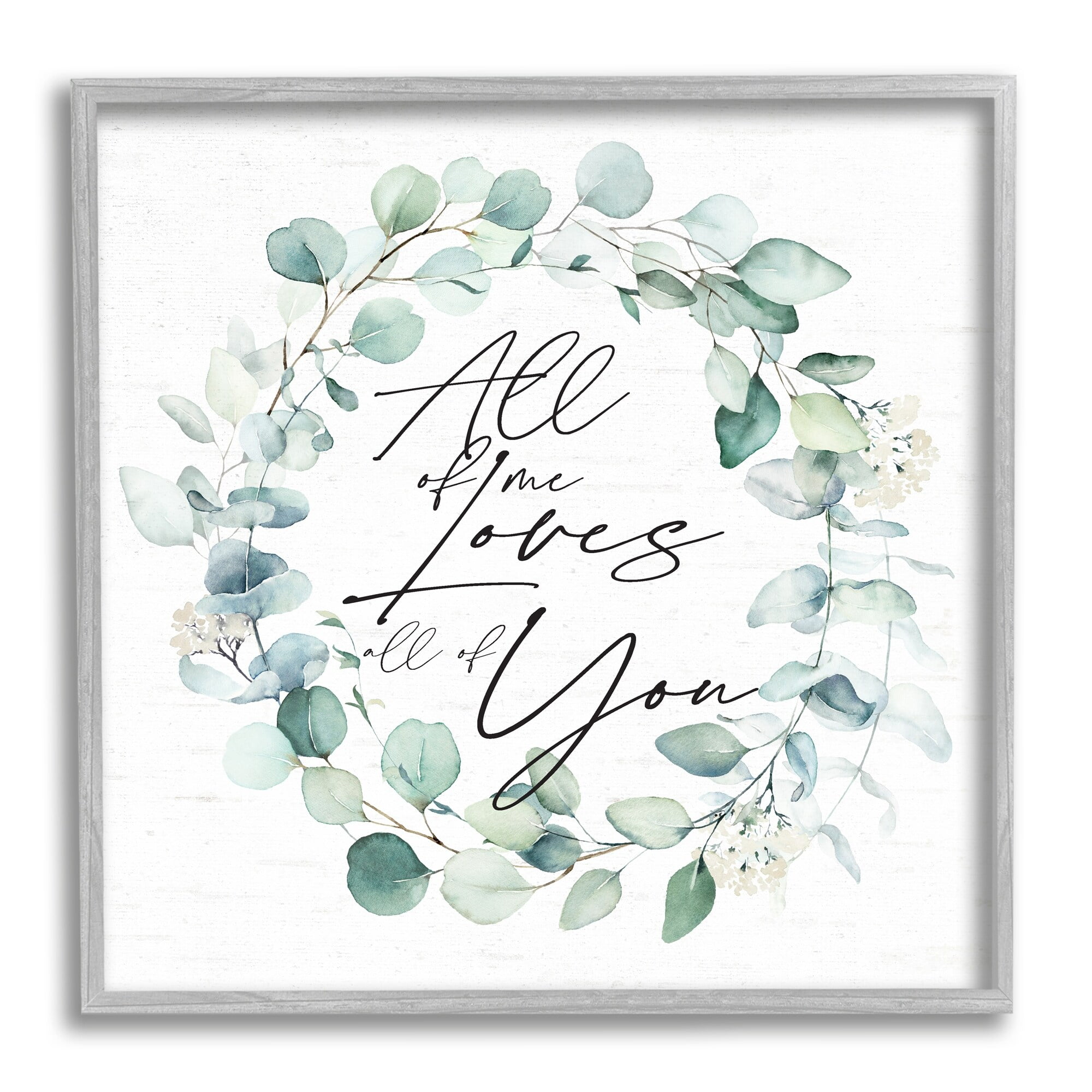 Stupell Industries Love You Romantic Couple Botanical Plant Wreath Graphic Art Gray Framed Art Print Wall Art, Design by Lettered and Lined