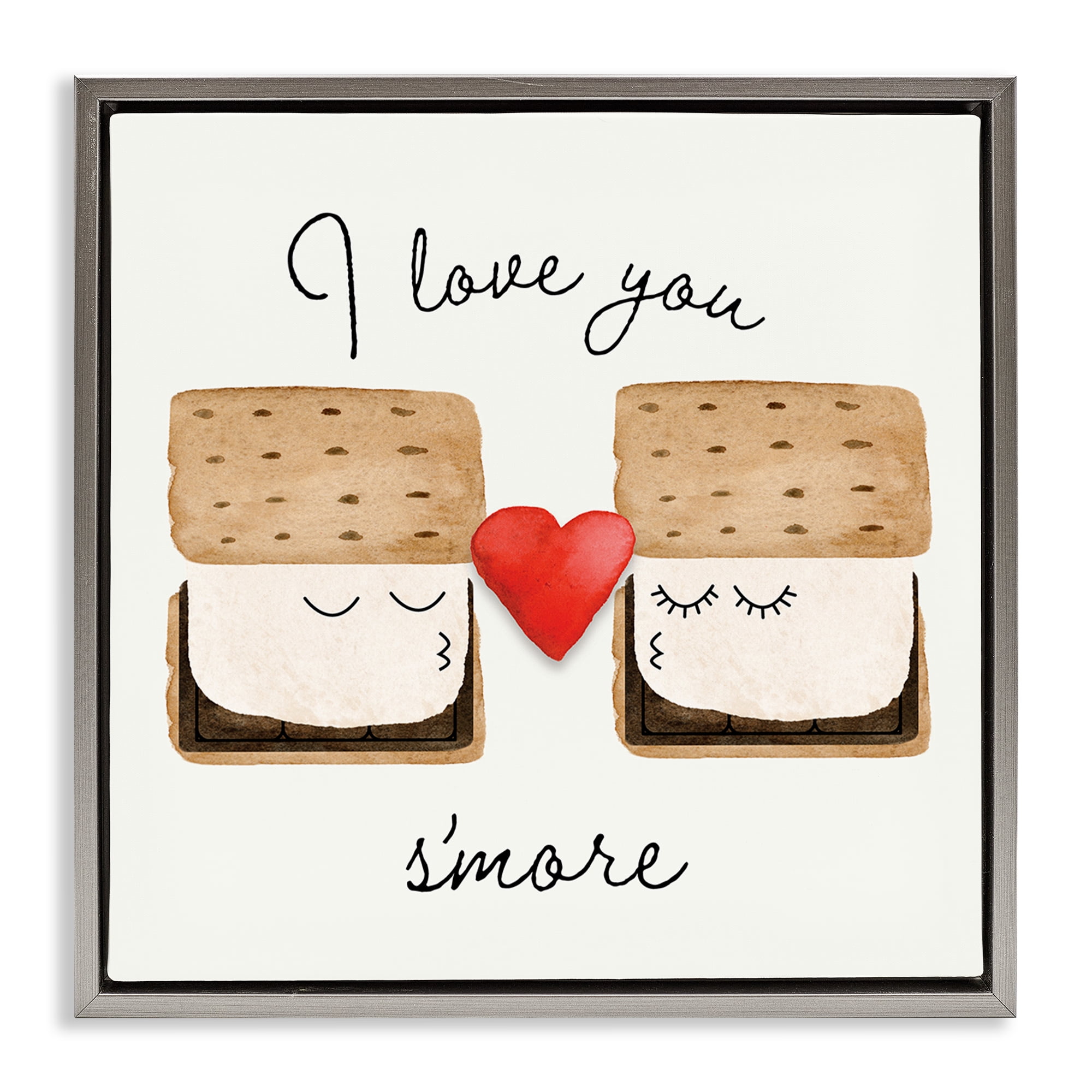 Stupell Industries Love You S'more Food & Beverage Painting Gray Floater Framed Canvas Art Print Wall Art, 18 x 18