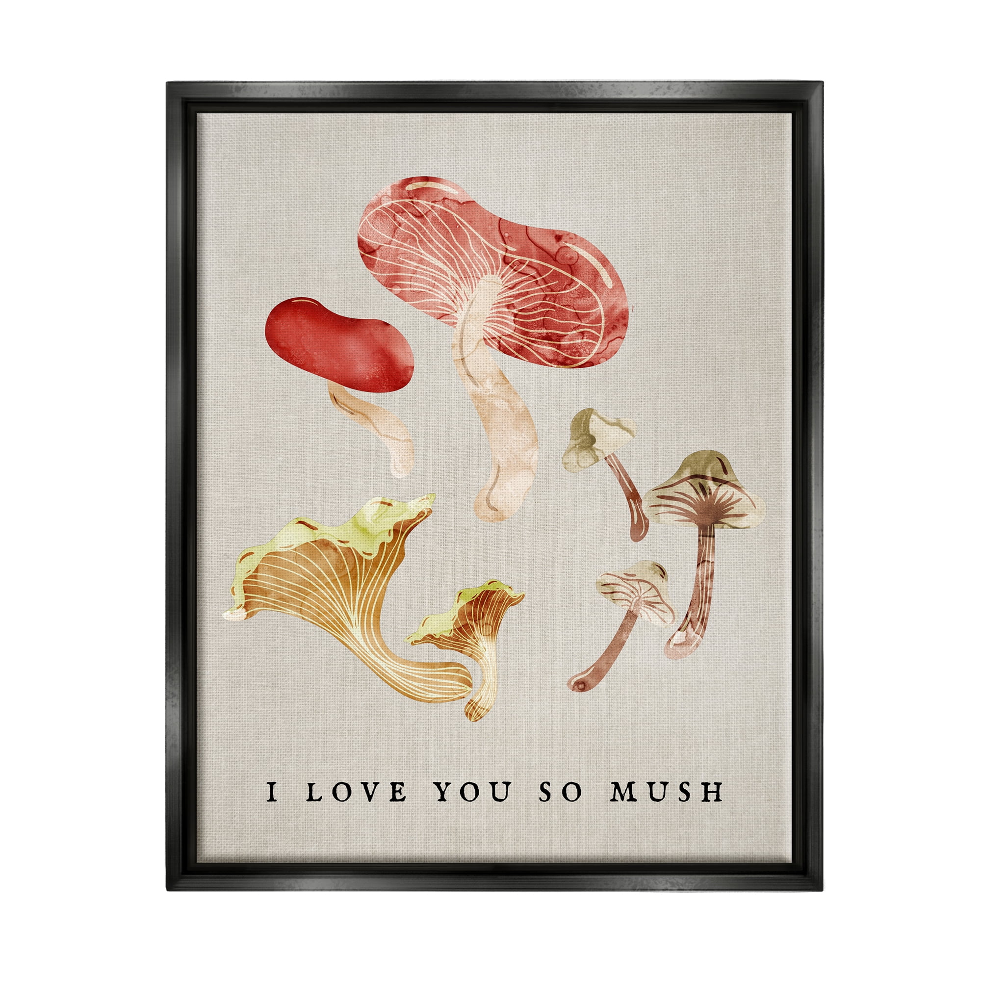 Stupell Industries Love You So Mush Pun Botanical & Floral Painting Black Floater Framed Canvas Art Print Wall Art, 17 x 21