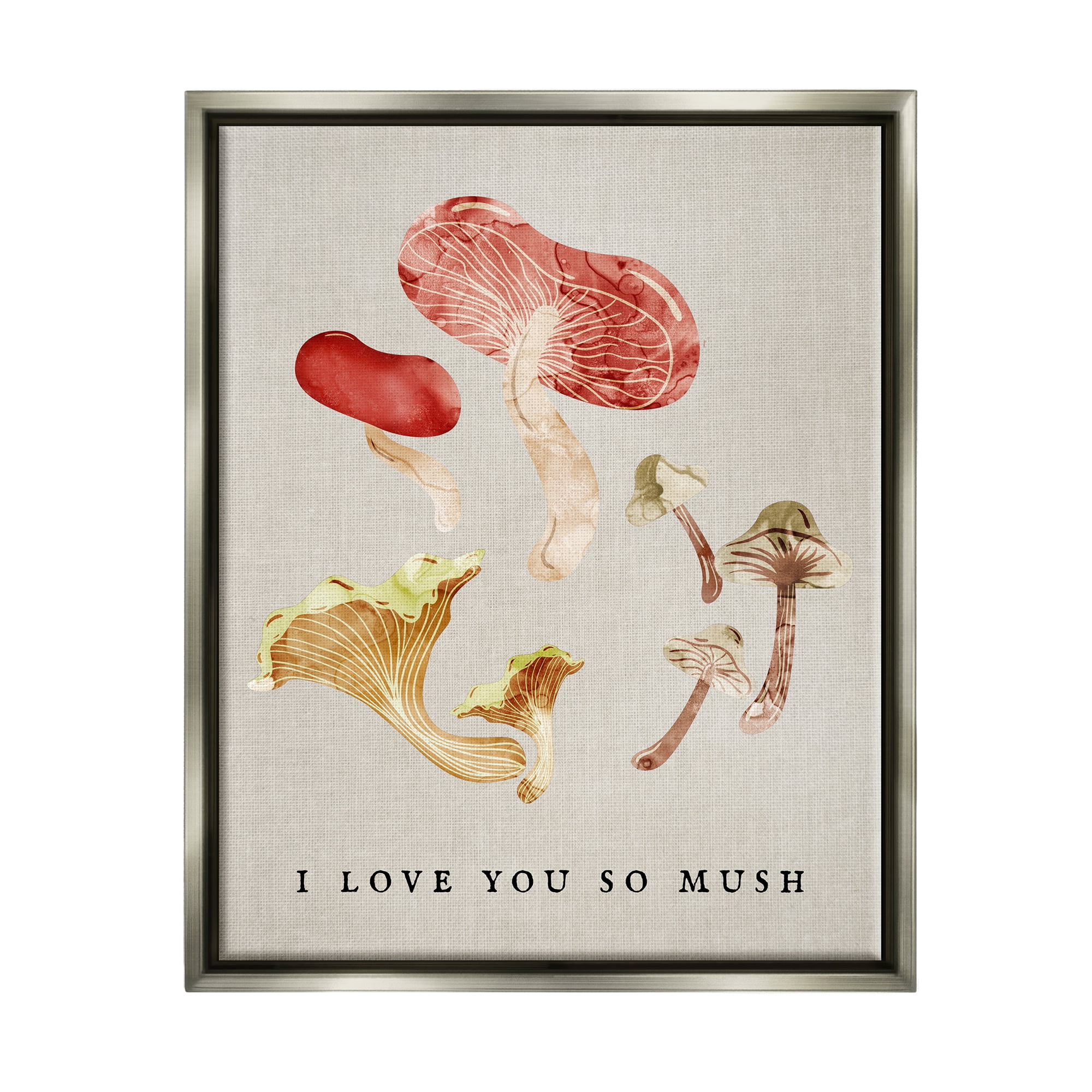 Stupell Industries Love You So Mush Pun Botanical & Floral Painting Gray Floater Framed Canvas Art Print Wall Art, 25 x 31