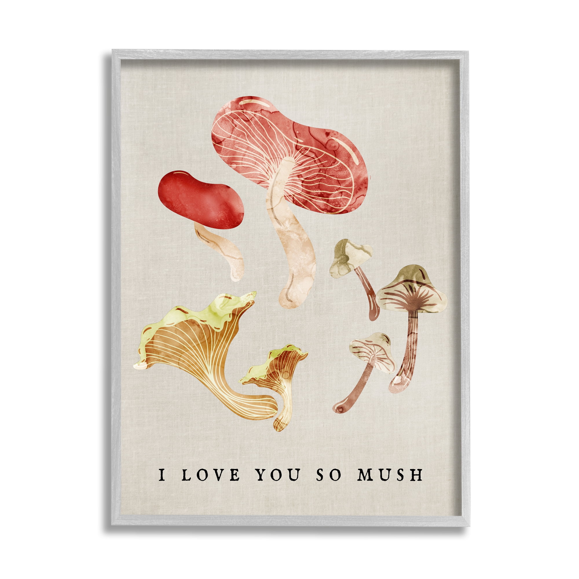 Stupell Industries Love You So Mush Pun Botanical & Floral Painting Gray Framed Art Print Wall Art, 16 x 20