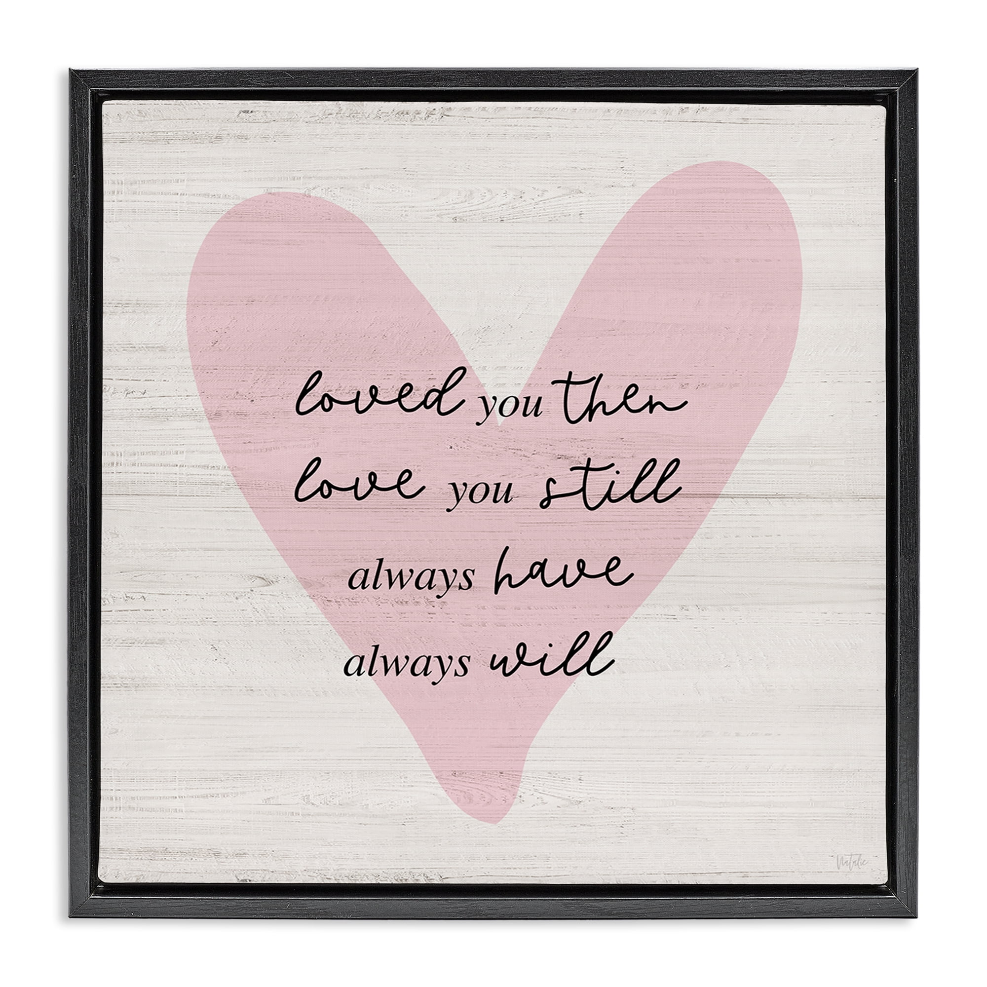 Stupell Industries Love You Still Heart Text & Numbers Painting Black Floater Framed Canvas Art Print Wall Art, 25 x 25