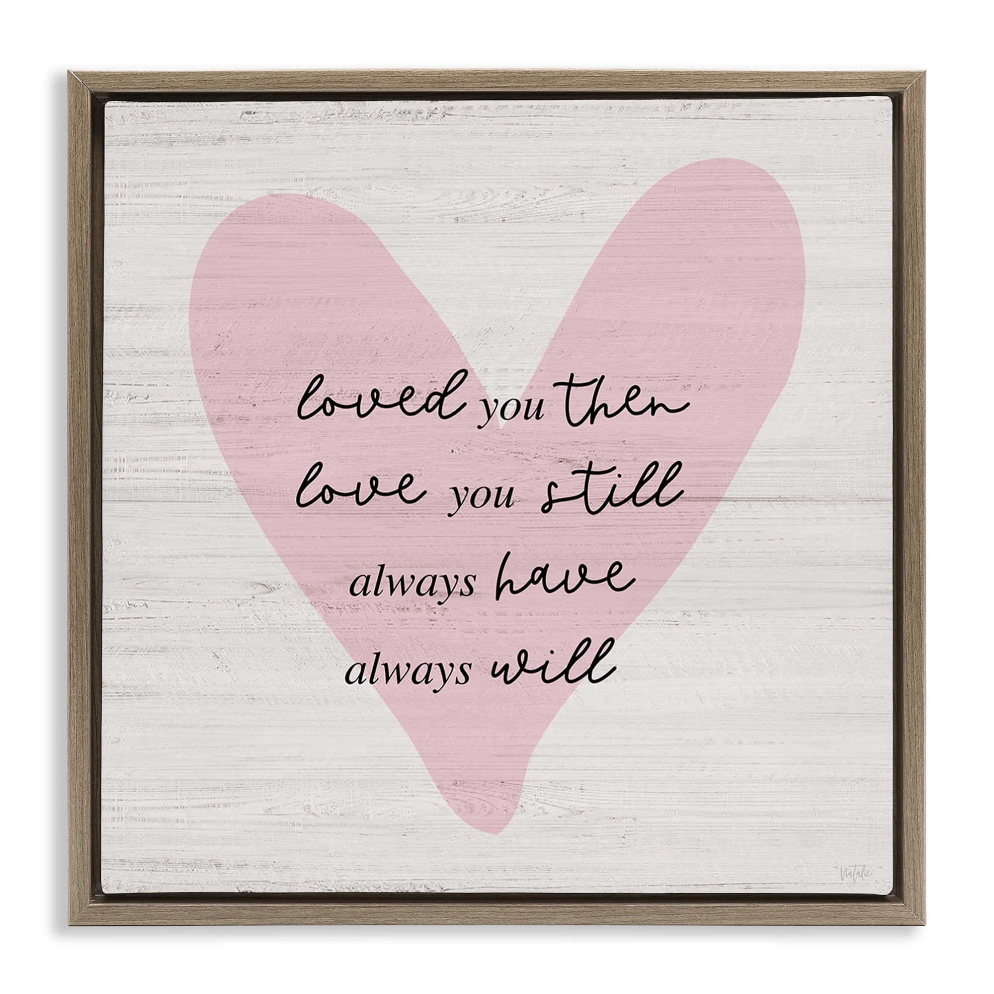 Stupell Industries Love You Still Heart Text & Numbers Painting Brown Floater Framed Canvas Art Print Wall Art, 18 x 18