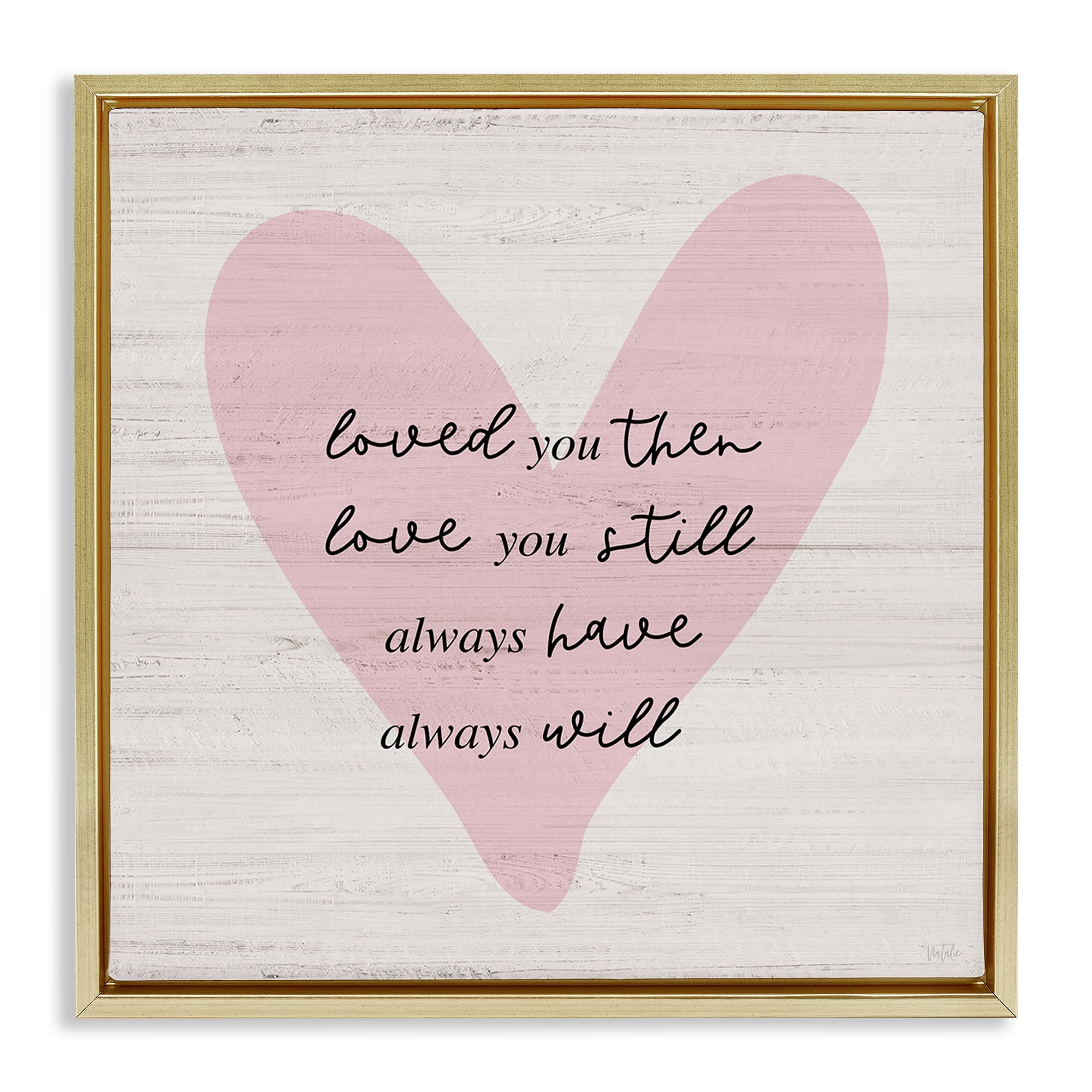 Stupell Industries Love You Still Heart Text & Numbers Painting Gold Floater Framed Canvas Art Print Wall Art, 18 x 18