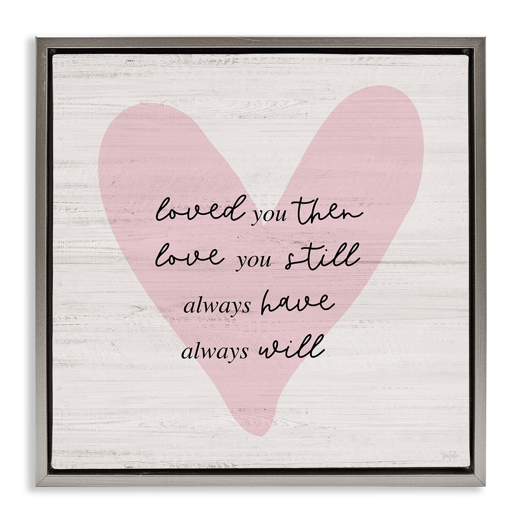 Stupell Industries Love You Still Heart Text & Numbers Painting Gray Floater Framed Canvas Art Print Wall Art, 18 x 18