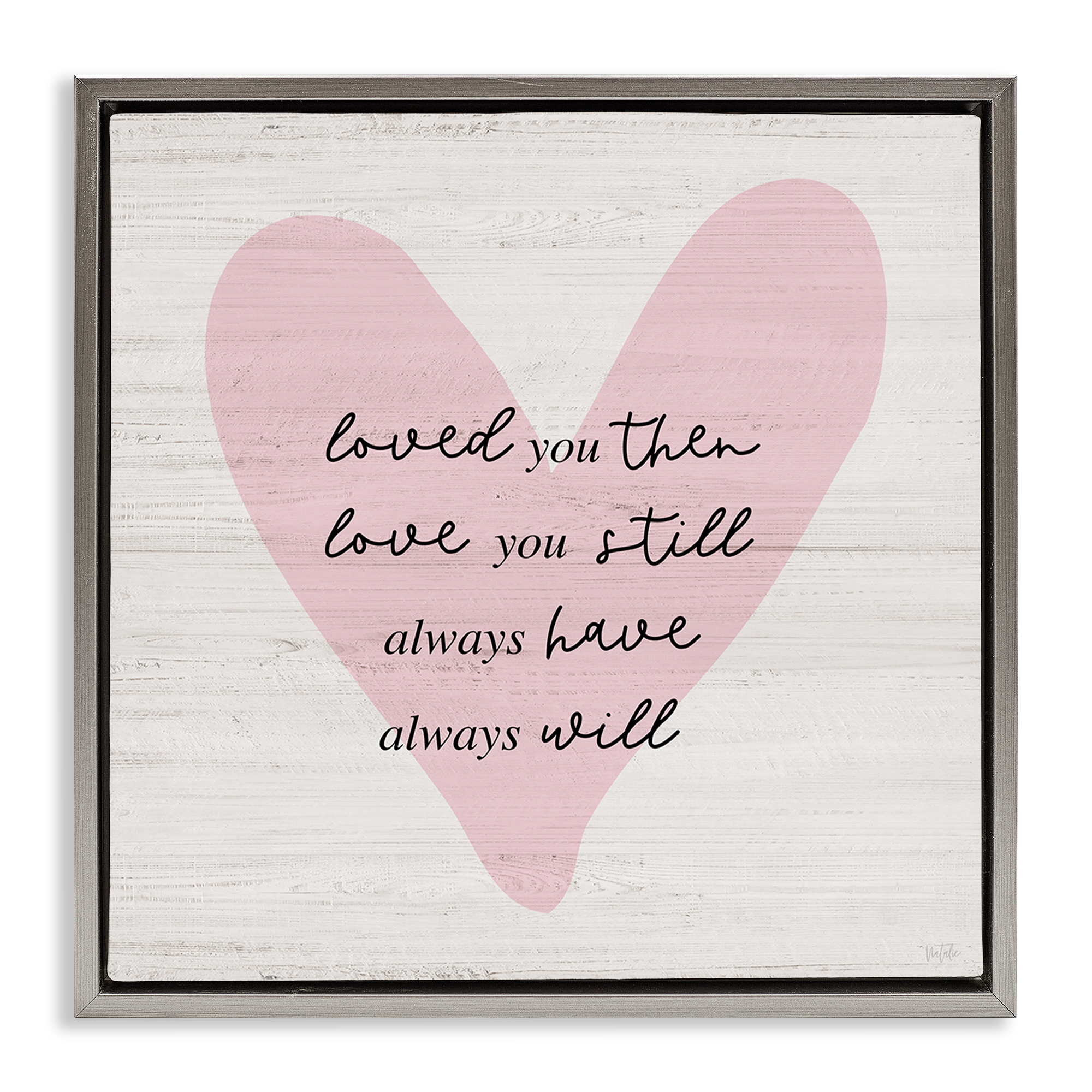Stupell Industries Love You Still Heart Text & Numbers Painting Gray Floater Framed Canvas Art Print Wall Art, 25 x 25