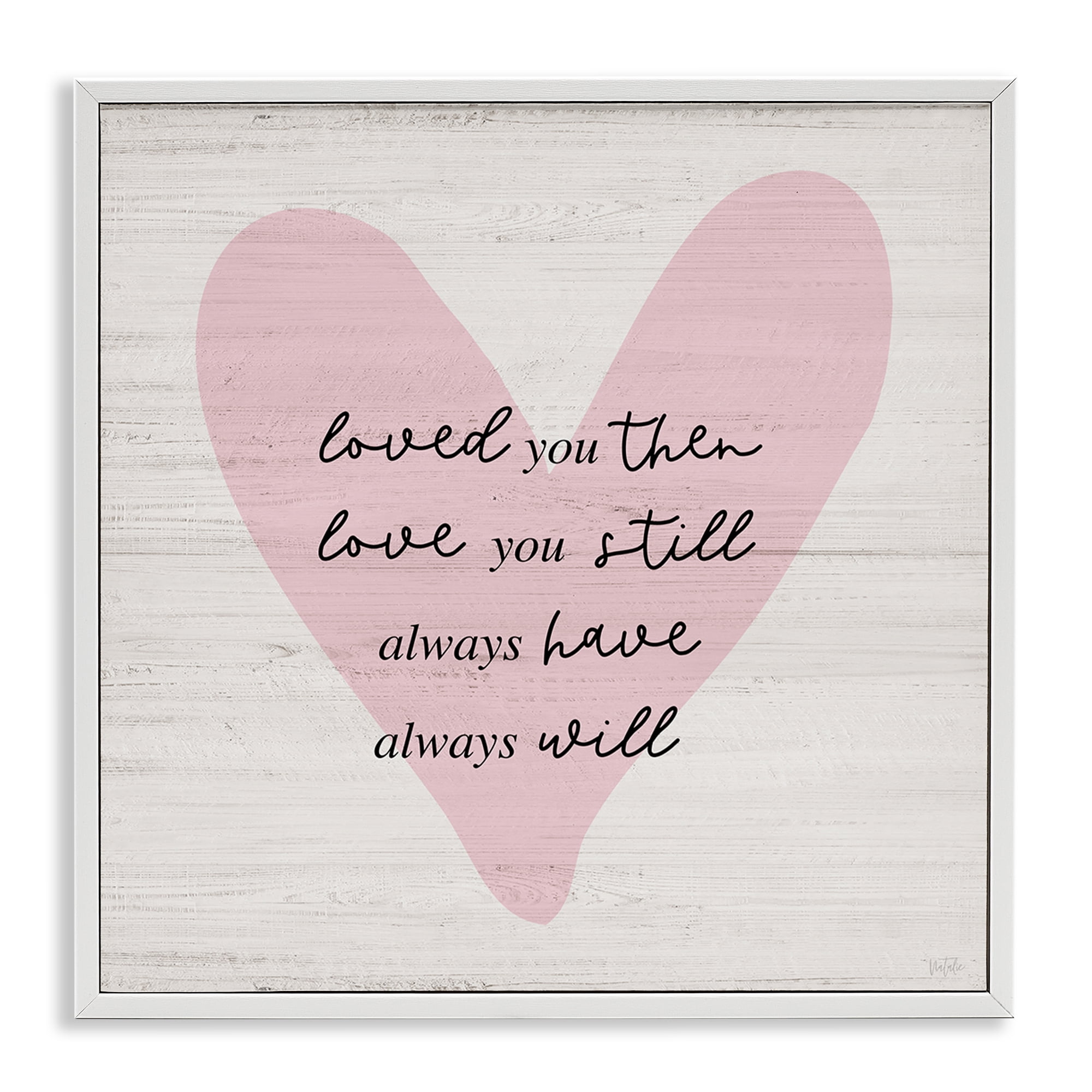 Stupell Industries Love You Still Heart Text & Numbers Painting White Framed Art Print Wall Art, 17 x 17