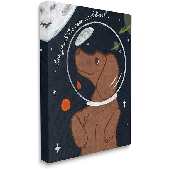 Stupell Industries Love You To Moon Sentiment Kid's Dog Astronaut Outer Space Painting Gallery Wrapped Canvas Print Wall Art, 16 x 20