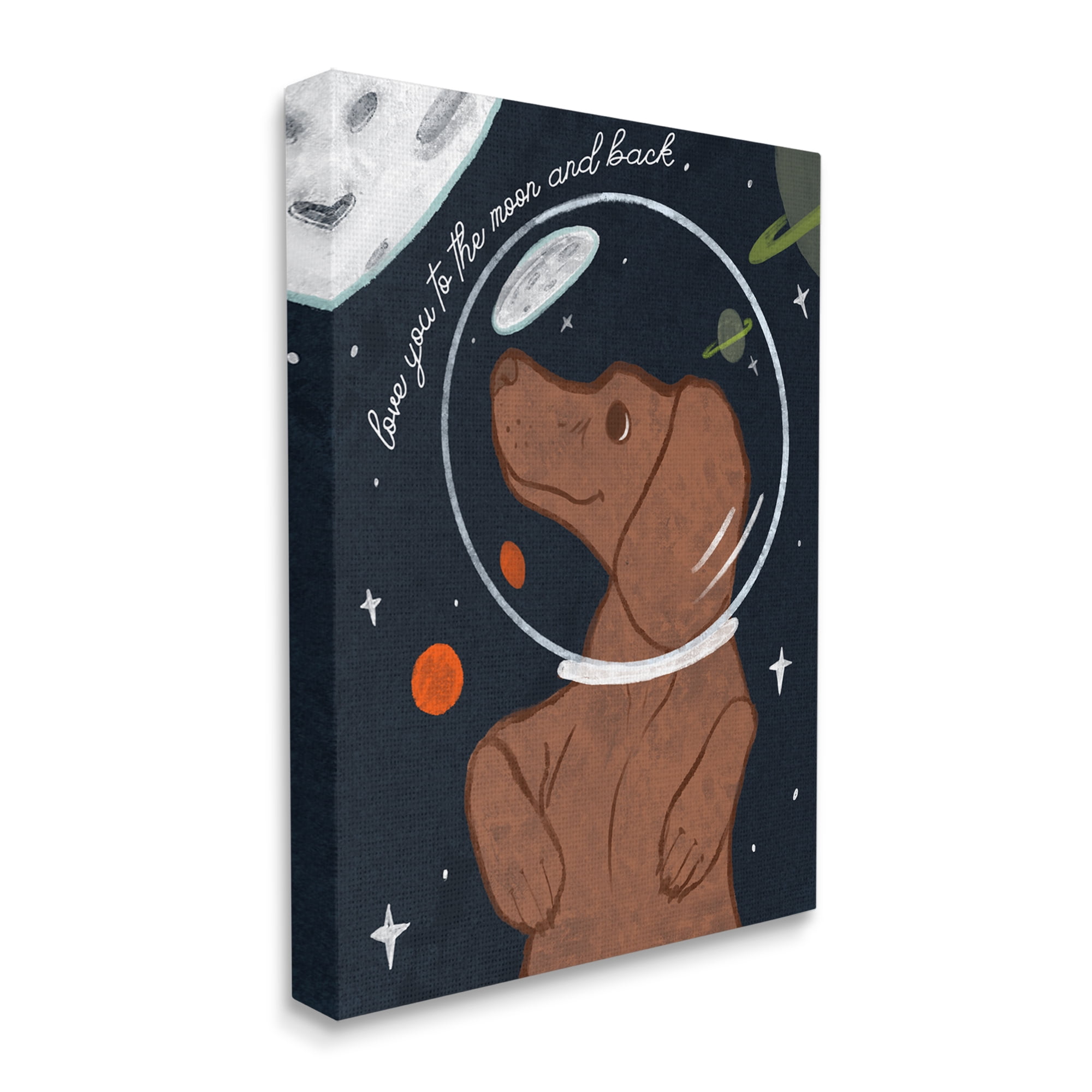 Stupell Industries Love You To Moon Sentiment Kid's Dog Astronaut Outer Space Painting Gallery Wrapped Canvas Print Wall Art, 36 x 48