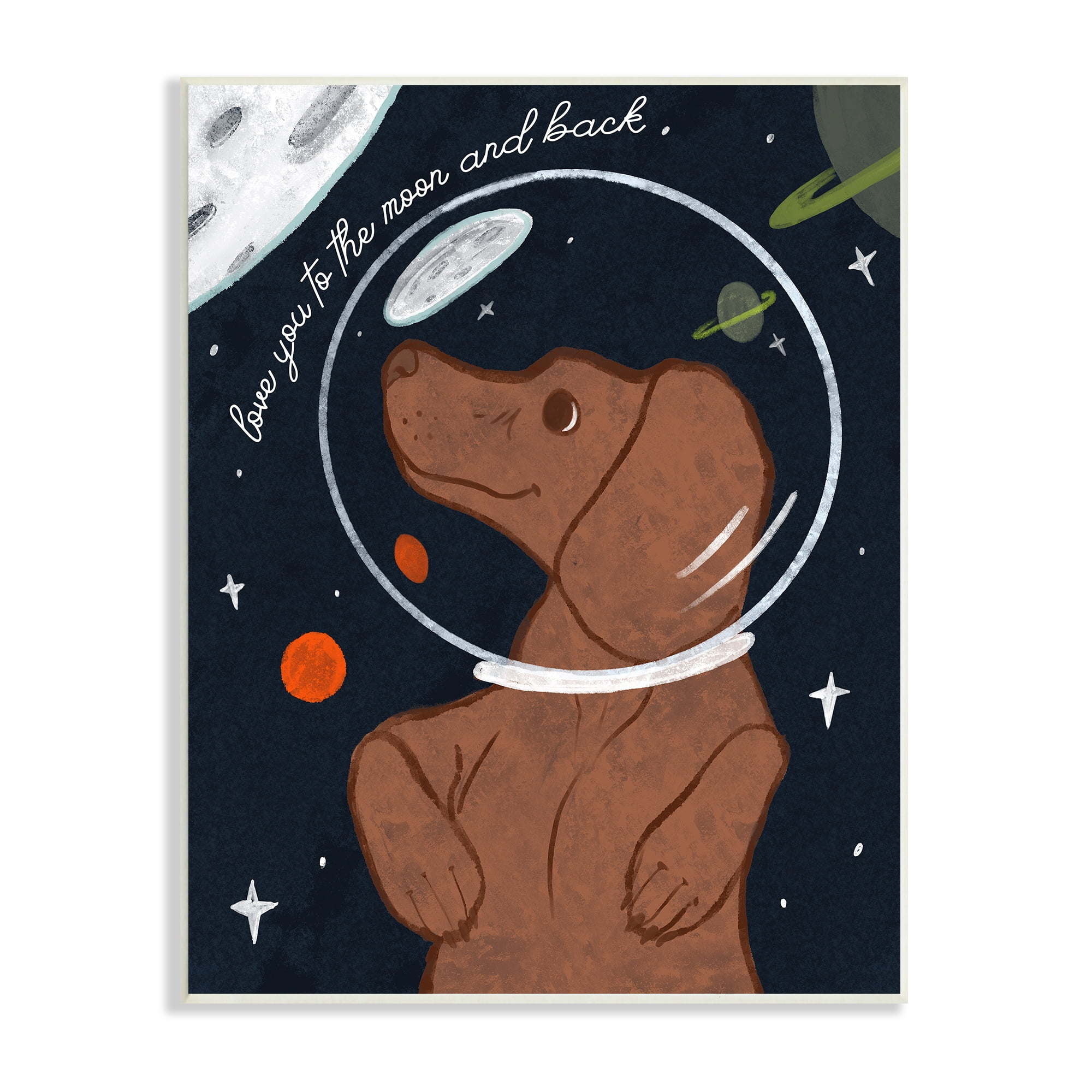 Stupell Industries Love You To Moon Sentiment Kid's Dog Astronaut Outer Space Painting Unframed Art Print Wall Art, 10 x 15