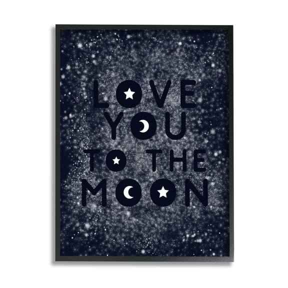Stupell Industries Love You To Moon Starry Night Sky Typography Outer Space Painting Black Framed Art Print Wall Art, 16 x 20