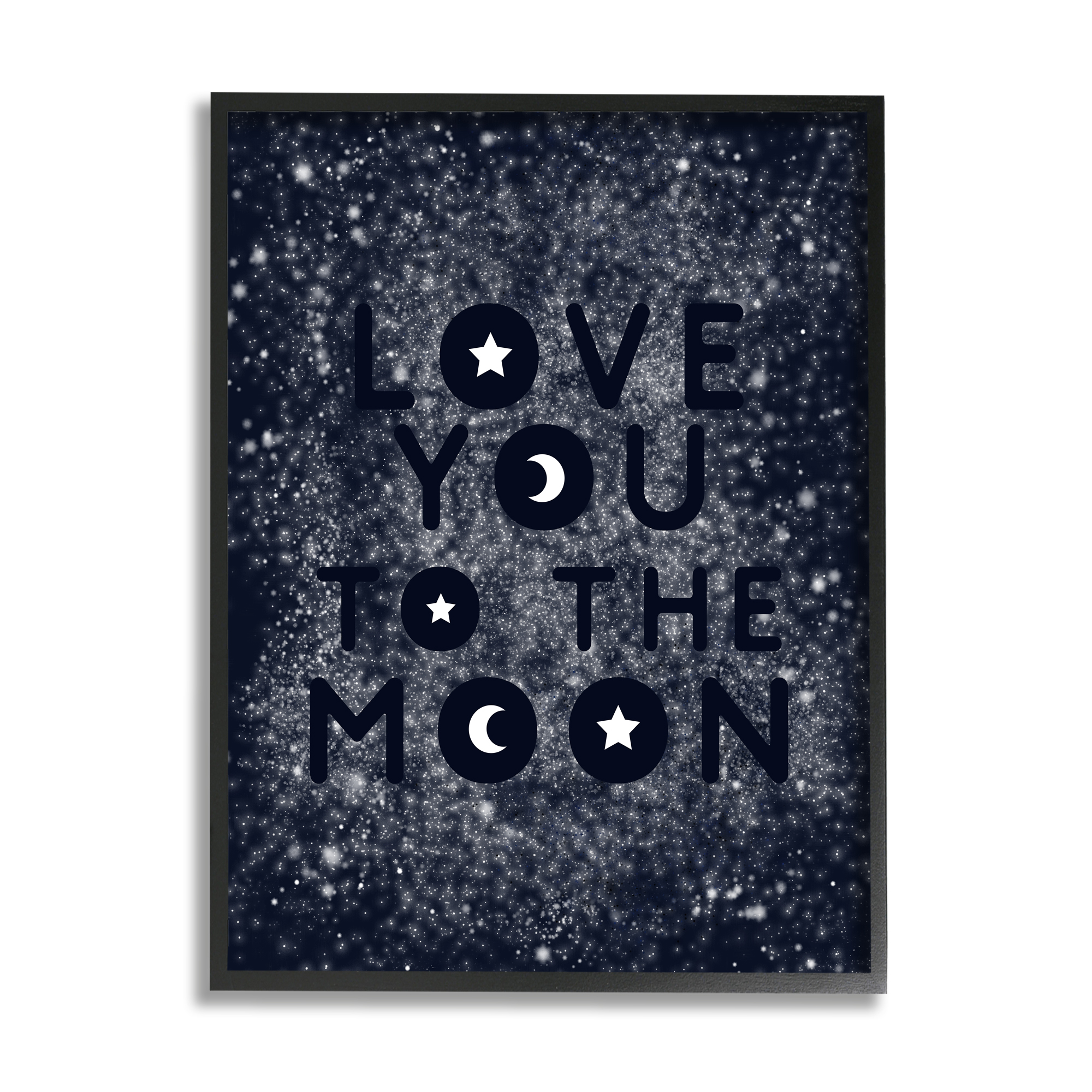 Stupell Industries Love You To Moon Starry Night Sky Typography Outer Space Painting Black Framed Art Print Wall Art, 24 x 30